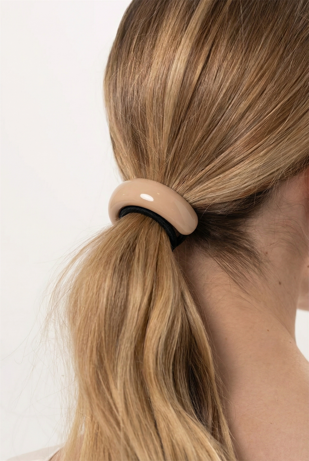 Beige Oval Bone Accessory Elastic Buckle