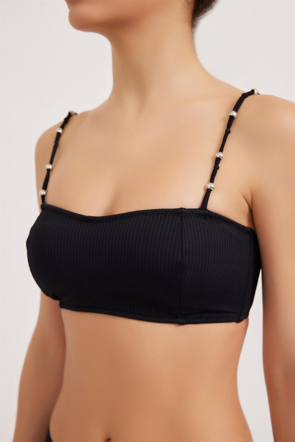 Boncuk Askı Kadın Bikini Üst Siyah