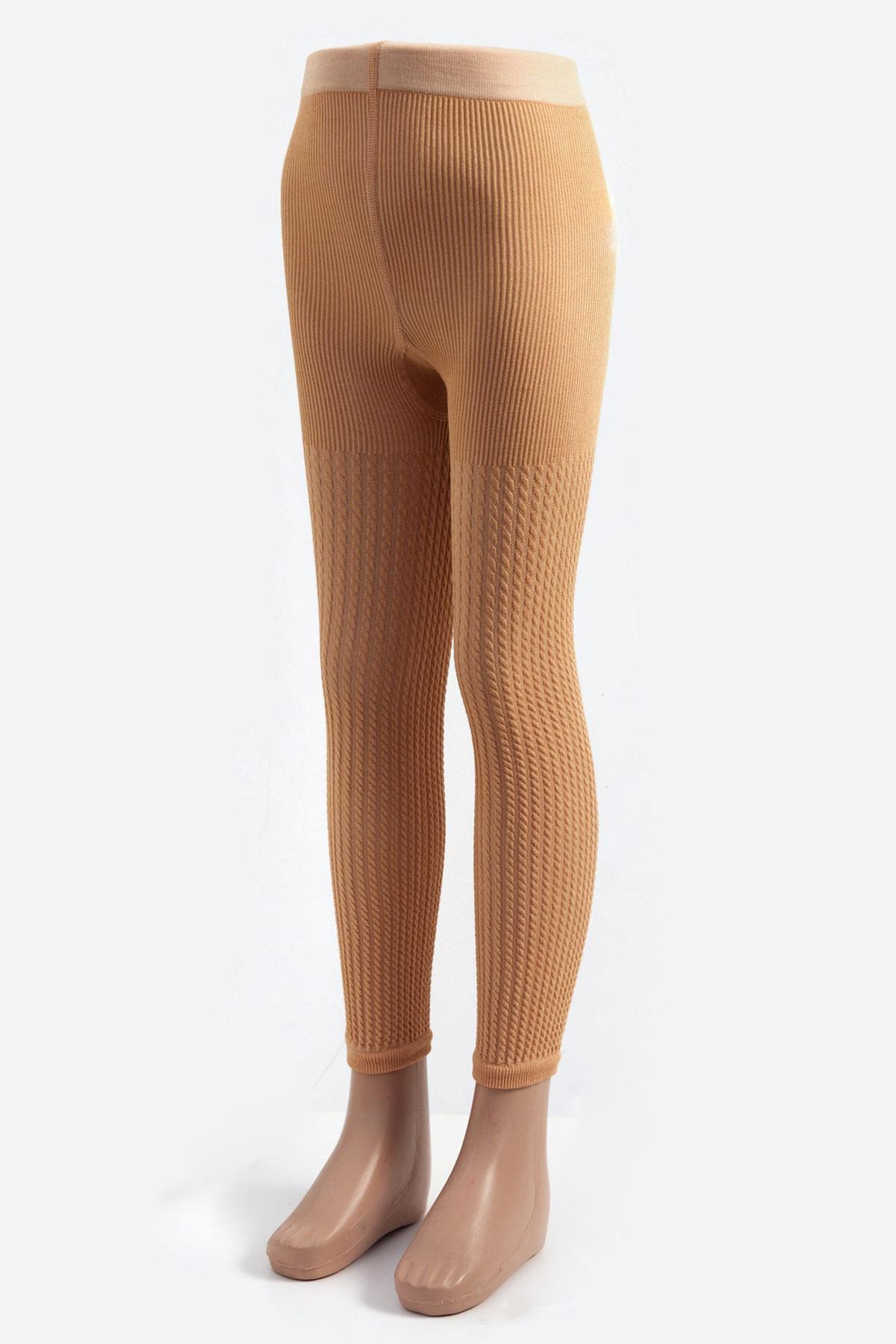 Burgu Desenli Viskon Çocuk Tayt Bej