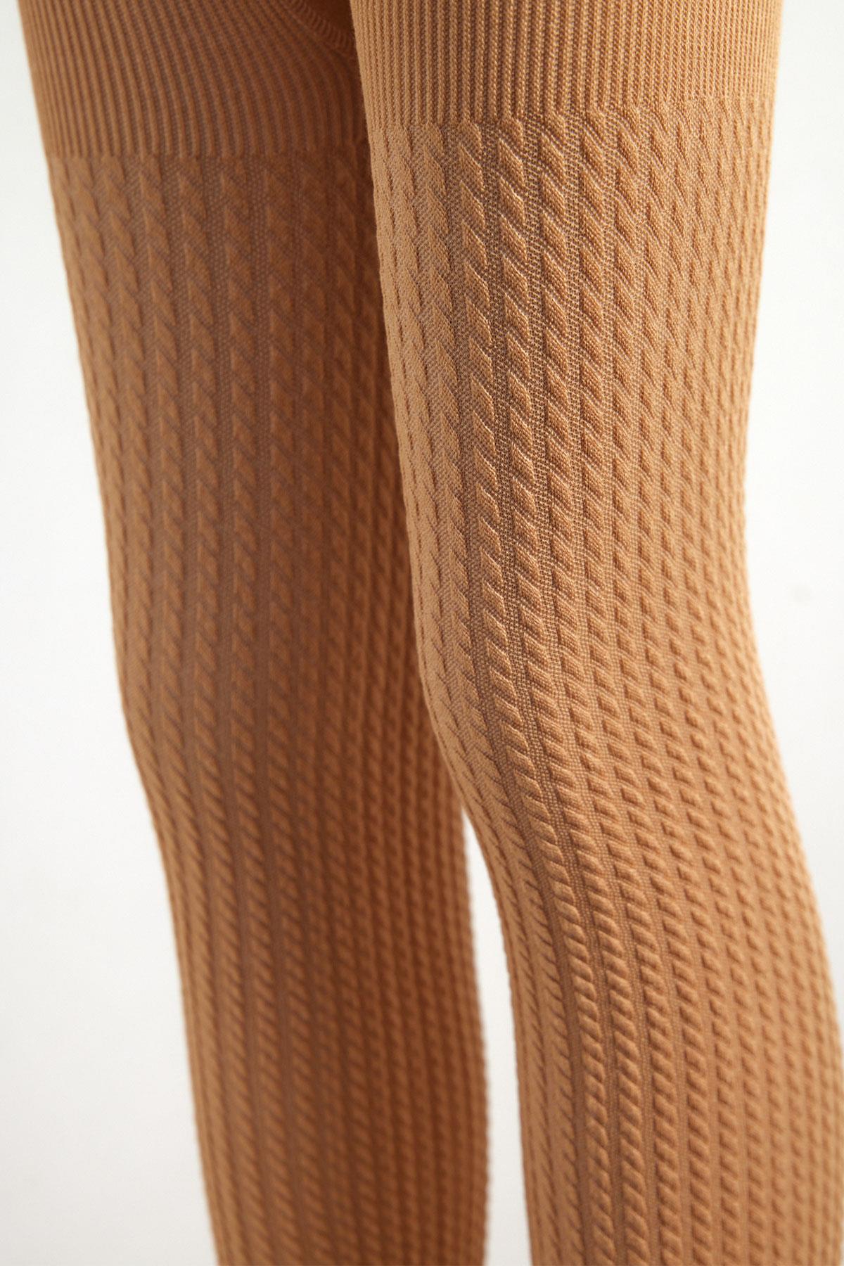 Burgu Desenli Viskon Çocuk Tayt Bej