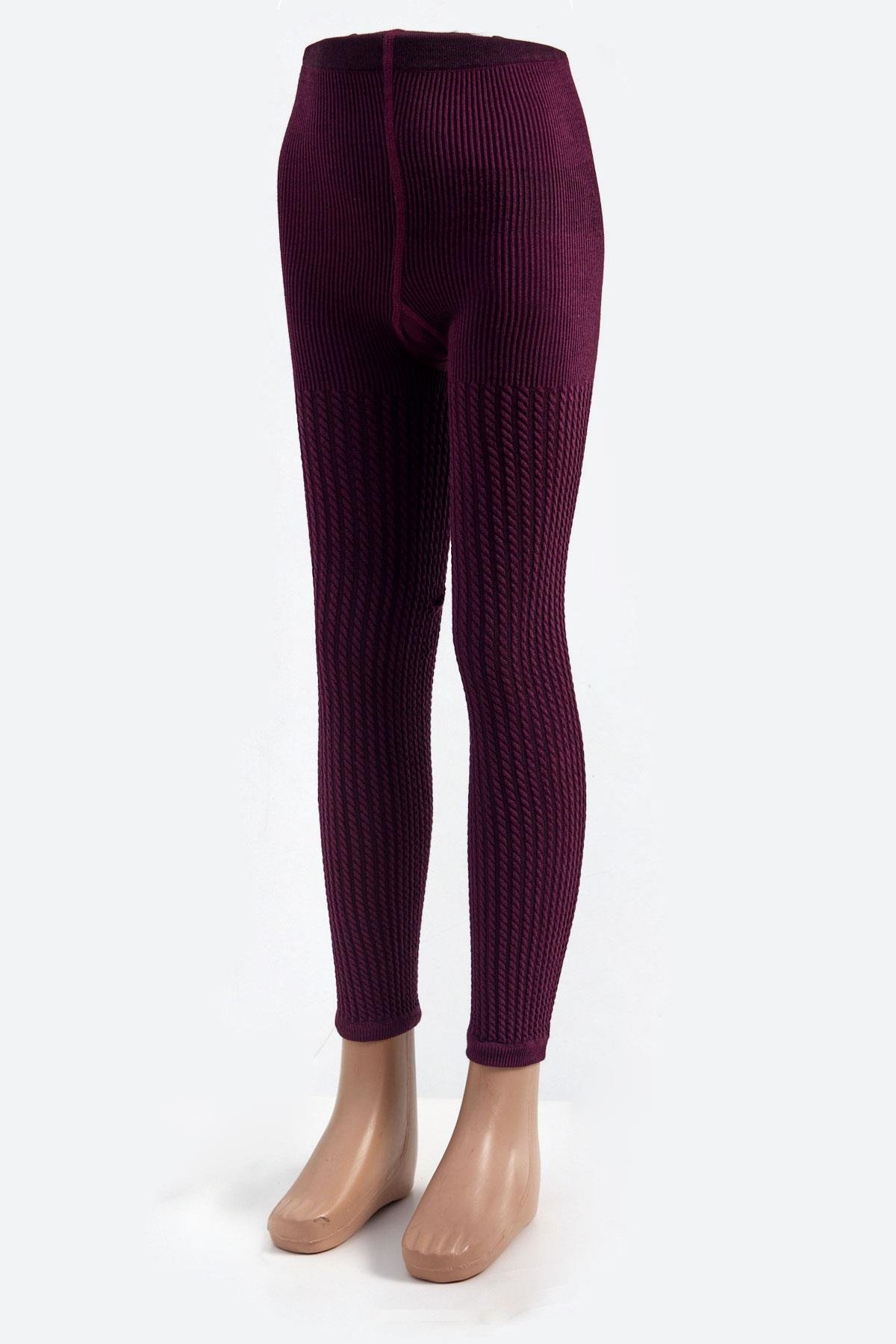 Twisted Pattern Viscose Childrens Leggings Burgundy