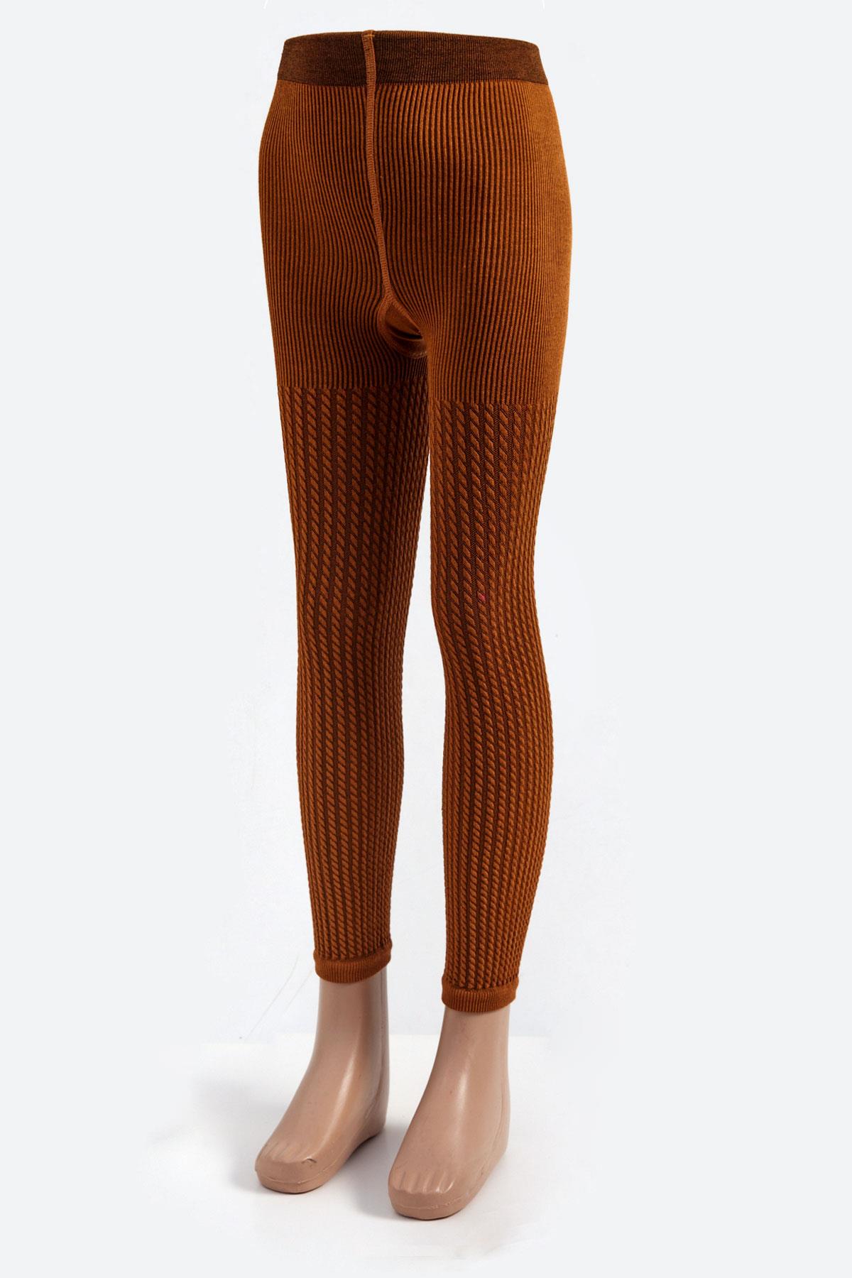 Twisted Patterned Viscose Childrens Leggings Brown