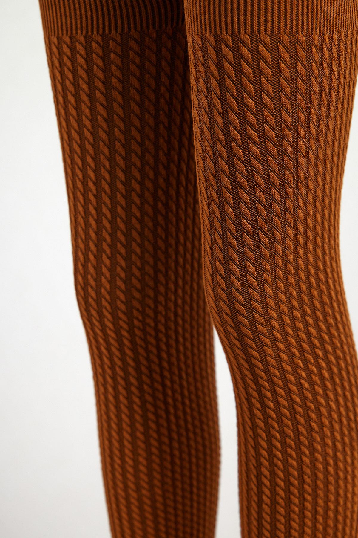 Twisted Patterned Viscose Childrens Leggings Brown