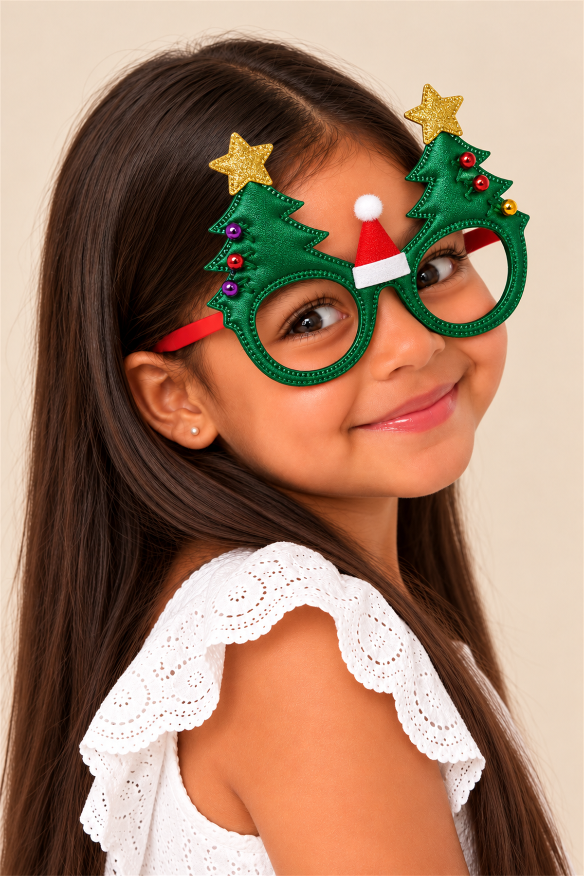 Çam Ağacı ve Noel Baba Şapkalı Aksesuarlı Yılbaşı Gözlüğü