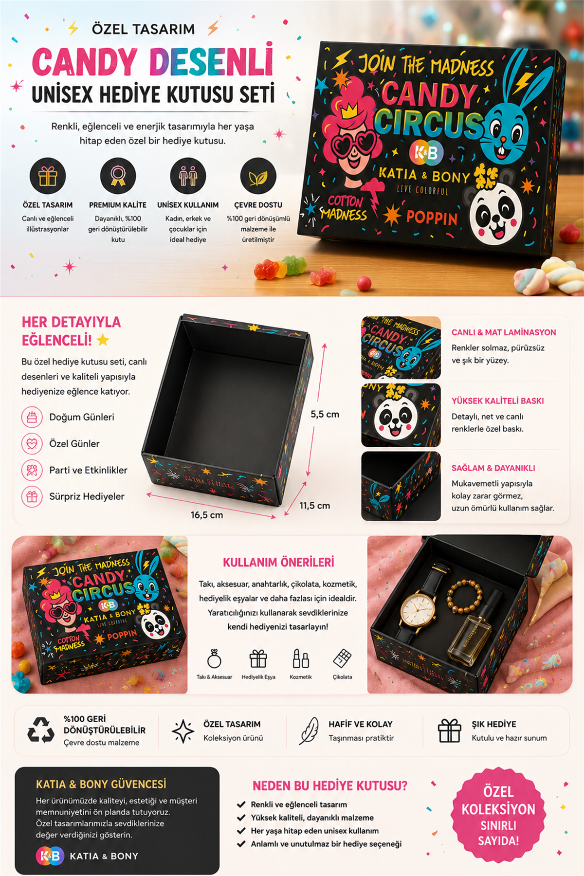 Candy Desenli Unisex Hediye Kutusu Seti