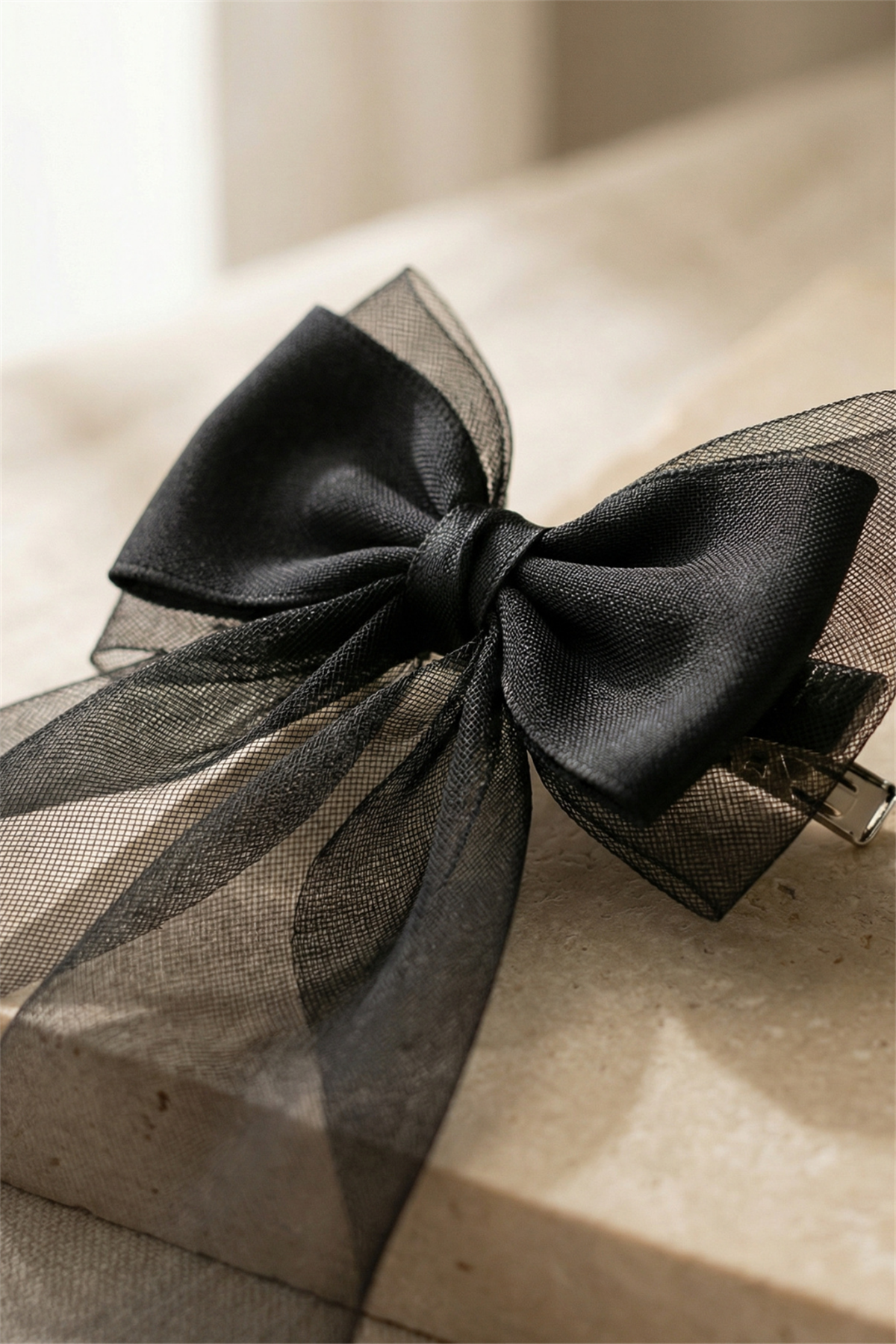 Double Tulle Bow Vending Buckle Black