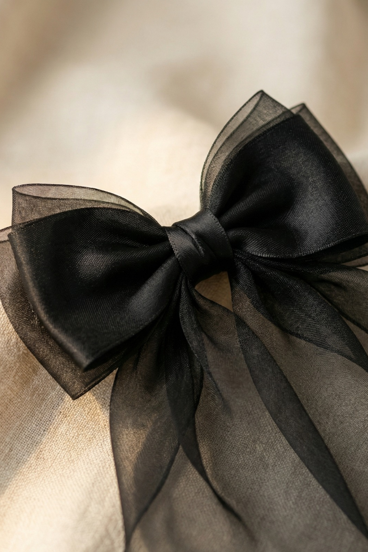 Double Tulle Bow Vending Buckle Black