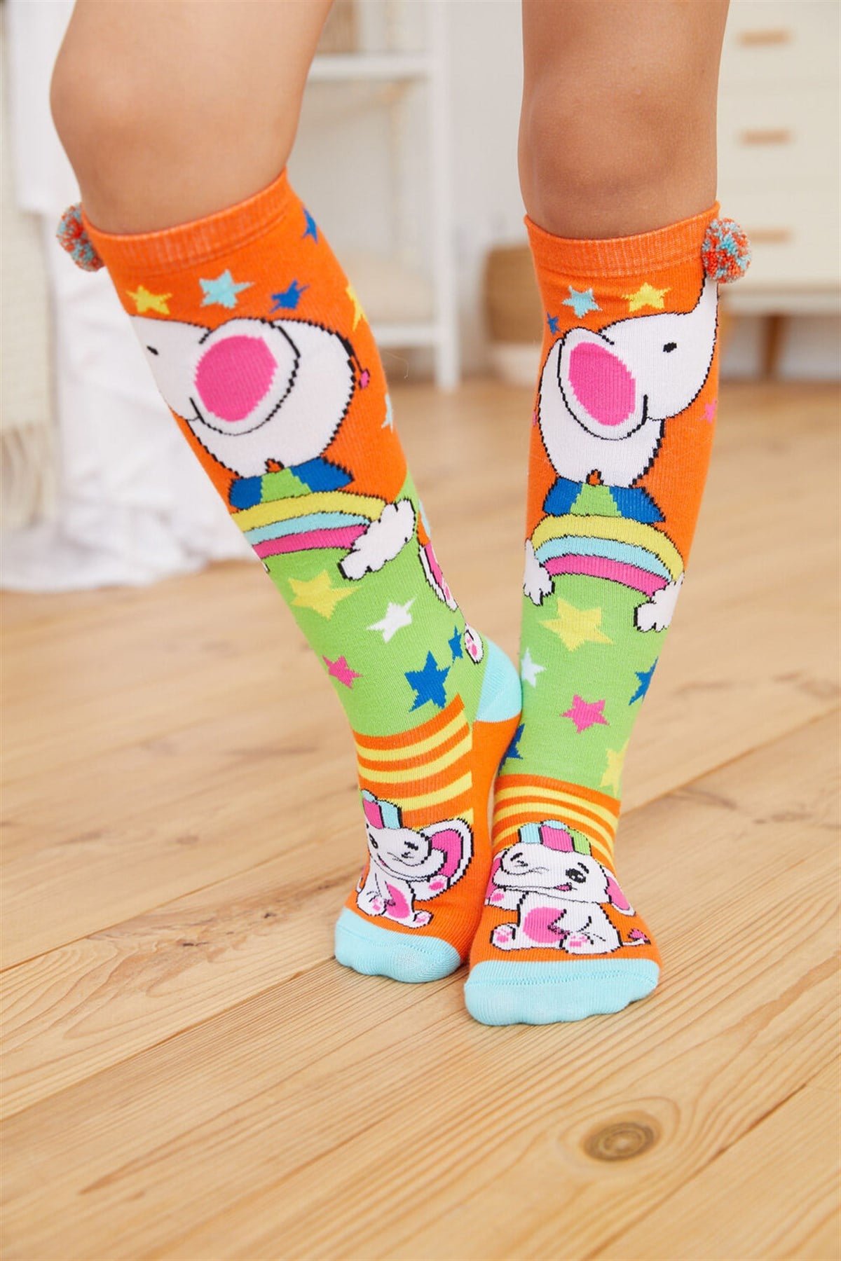 Circus Elephant Girls Knee Socks Orange