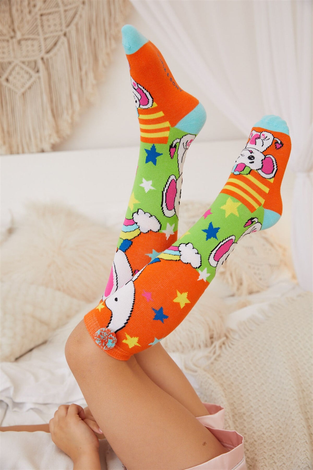 Circus Elephant Girls Knee Socks Orange
