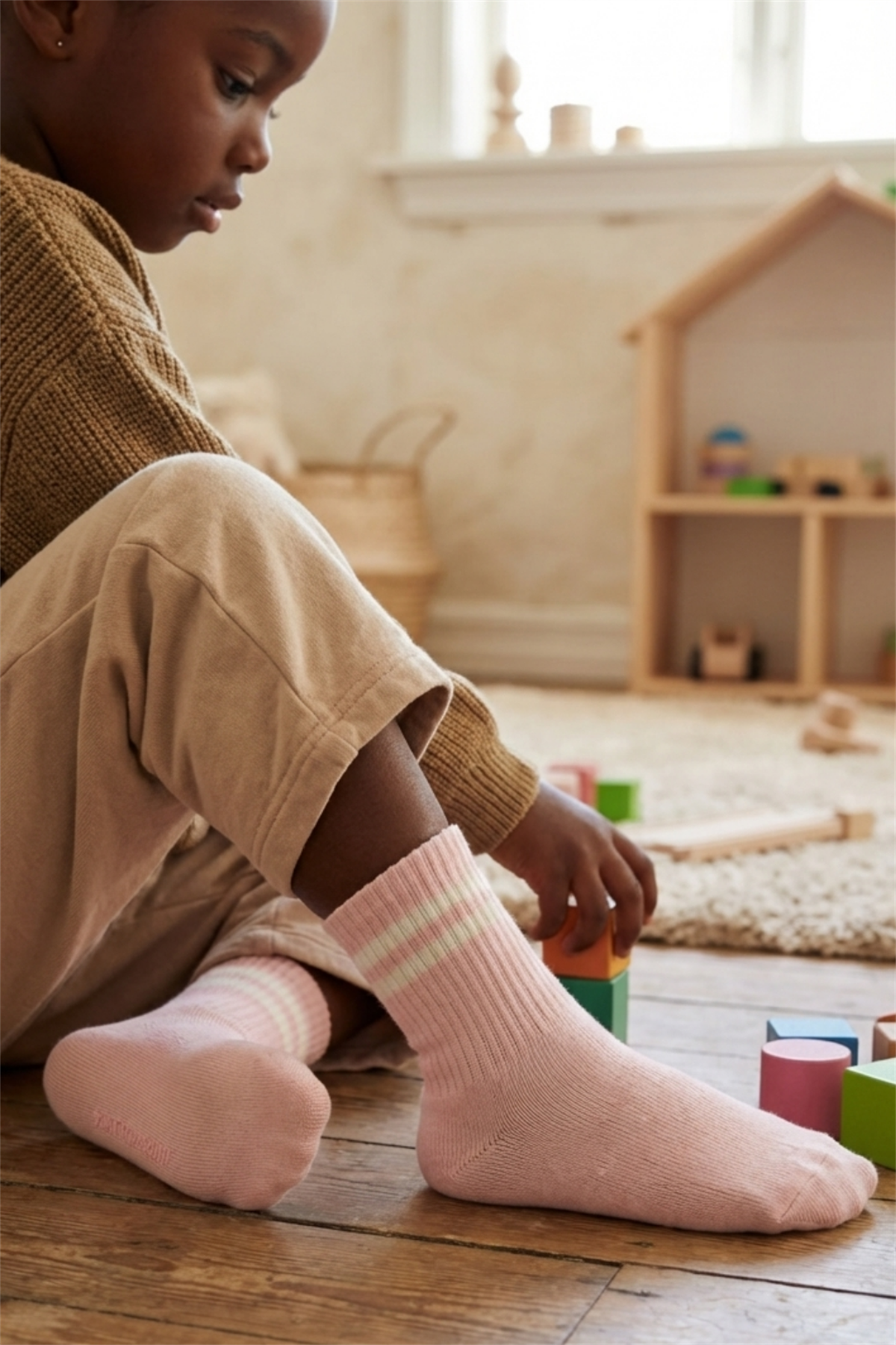 Çizgili Açık Pembe Kız Çocuk Soket Çorap