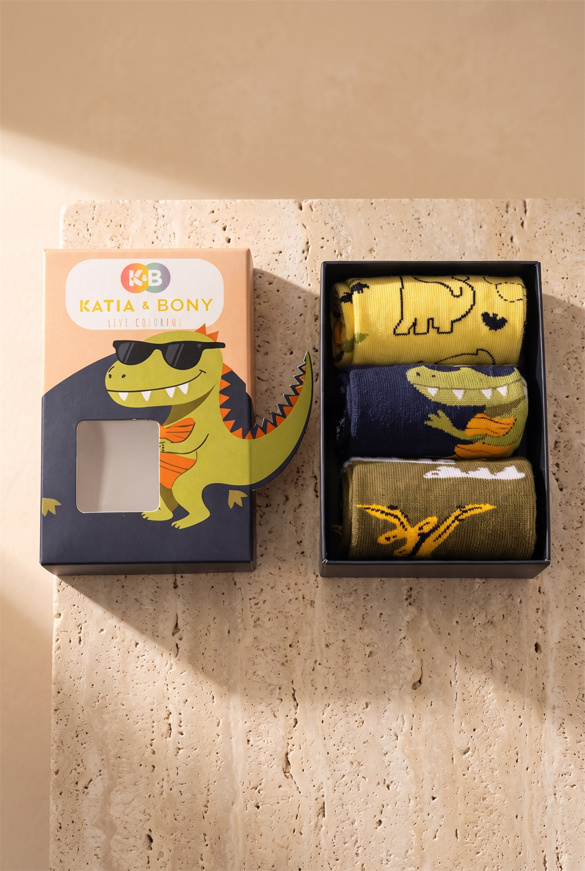 Çocuk 3D Dinozor Desenli Kutulu 3'lü Soket Çorap 