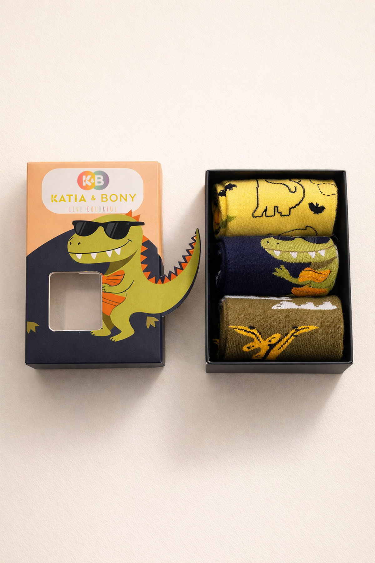 Çocuk 3D Dinozor Desenli Kutulu 3lü Soket Çorap 