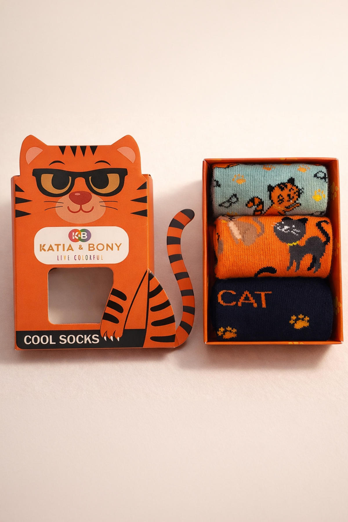 Çocuk 3D Kedi Desenli Kutulu 3lü Soket Çorap