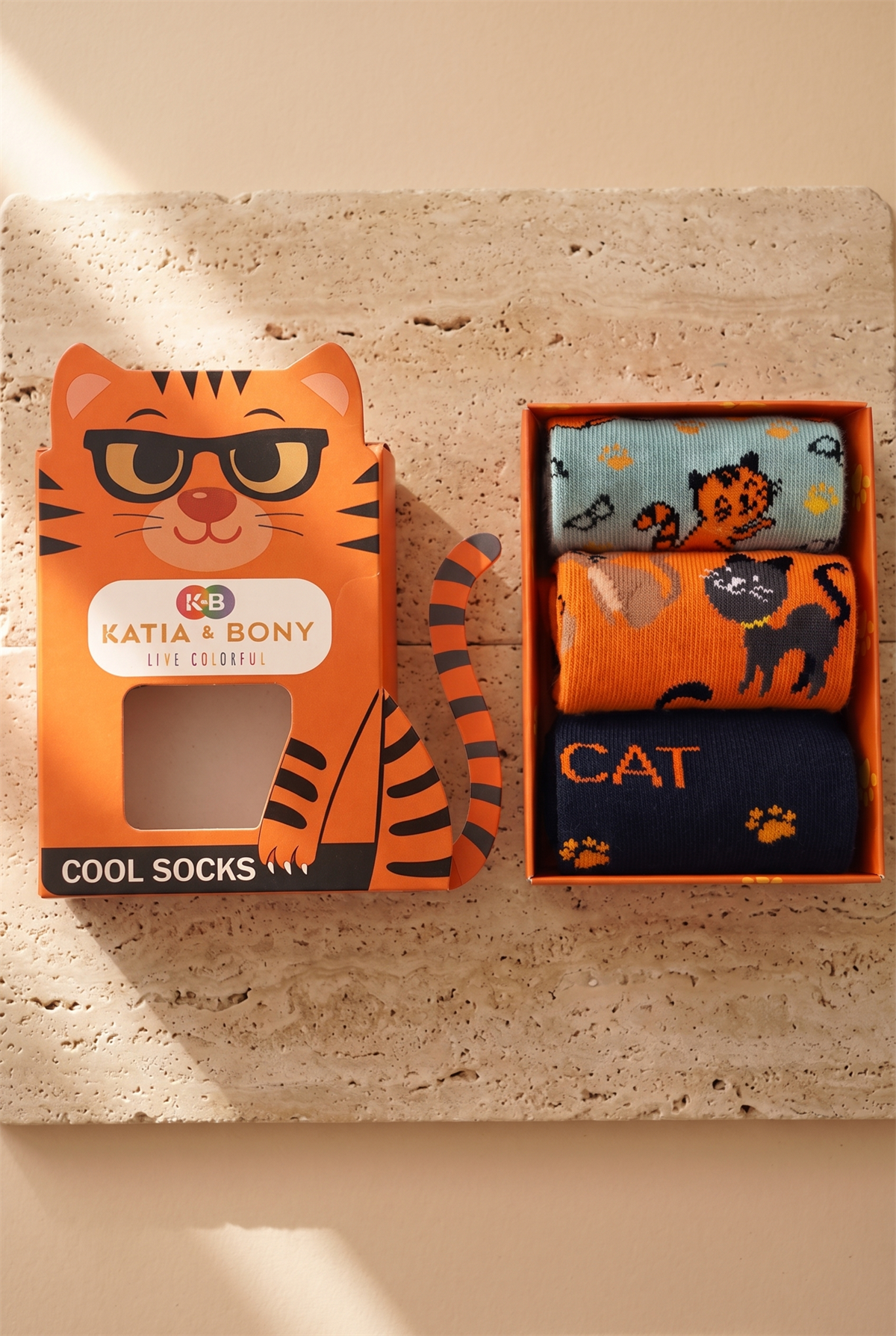 Çocuk 3D Kedi Desenli Kutulu 3lü Soket Çorap