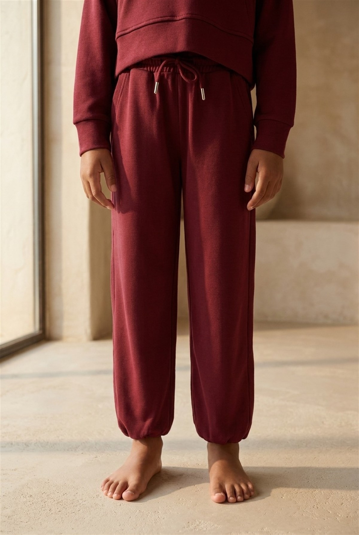 Çocuk Basic Fluffy Lastikli Paça Eşofman Altı Bordo 