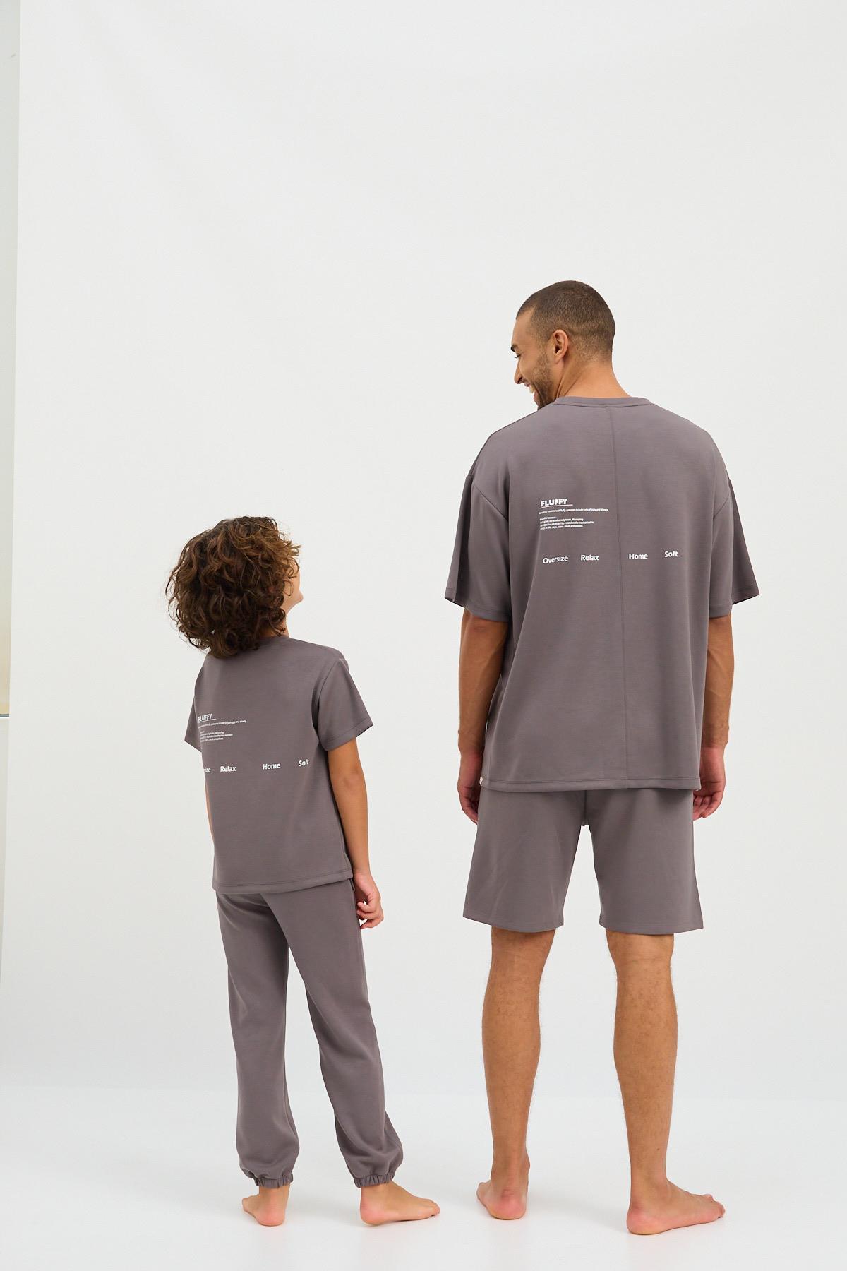 22410K2009 BASIC FLUFFY UNISEX ÇOCUK TSHIRT KOYU GRI