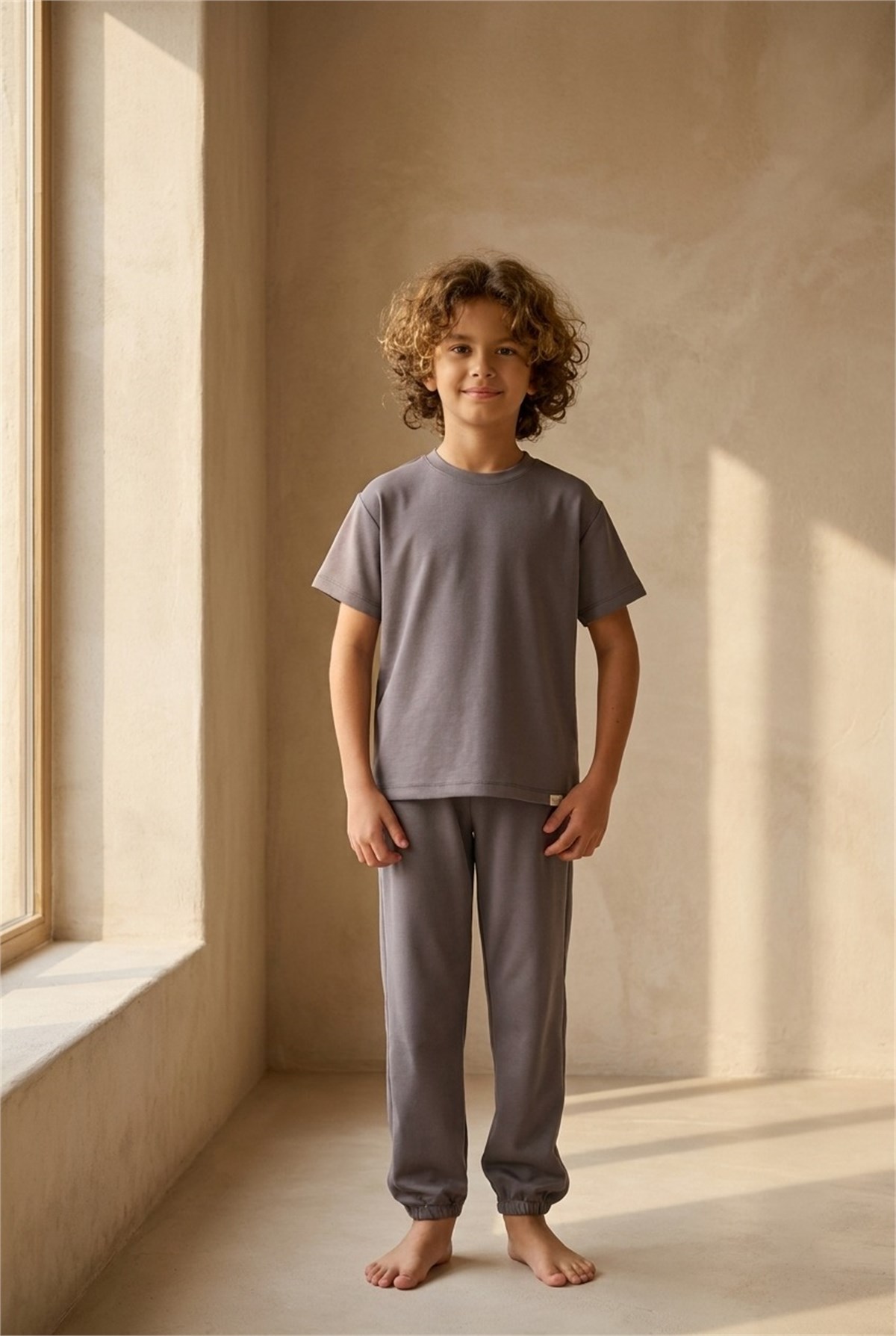 Çocuk Basıc Fluffy Tshirt Koyu Gri