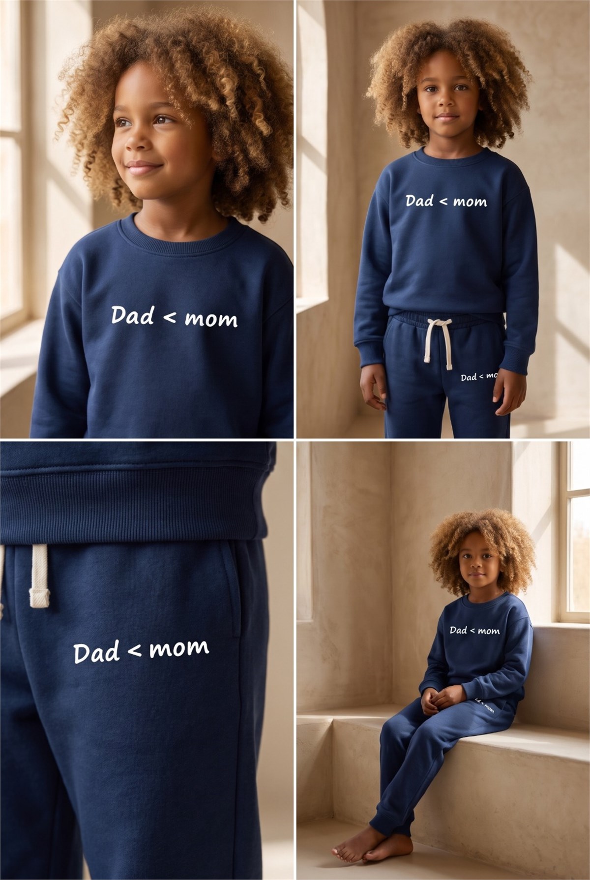 Çocuk Dad Mom Baskılı Eşofman Takımı Lacivert 