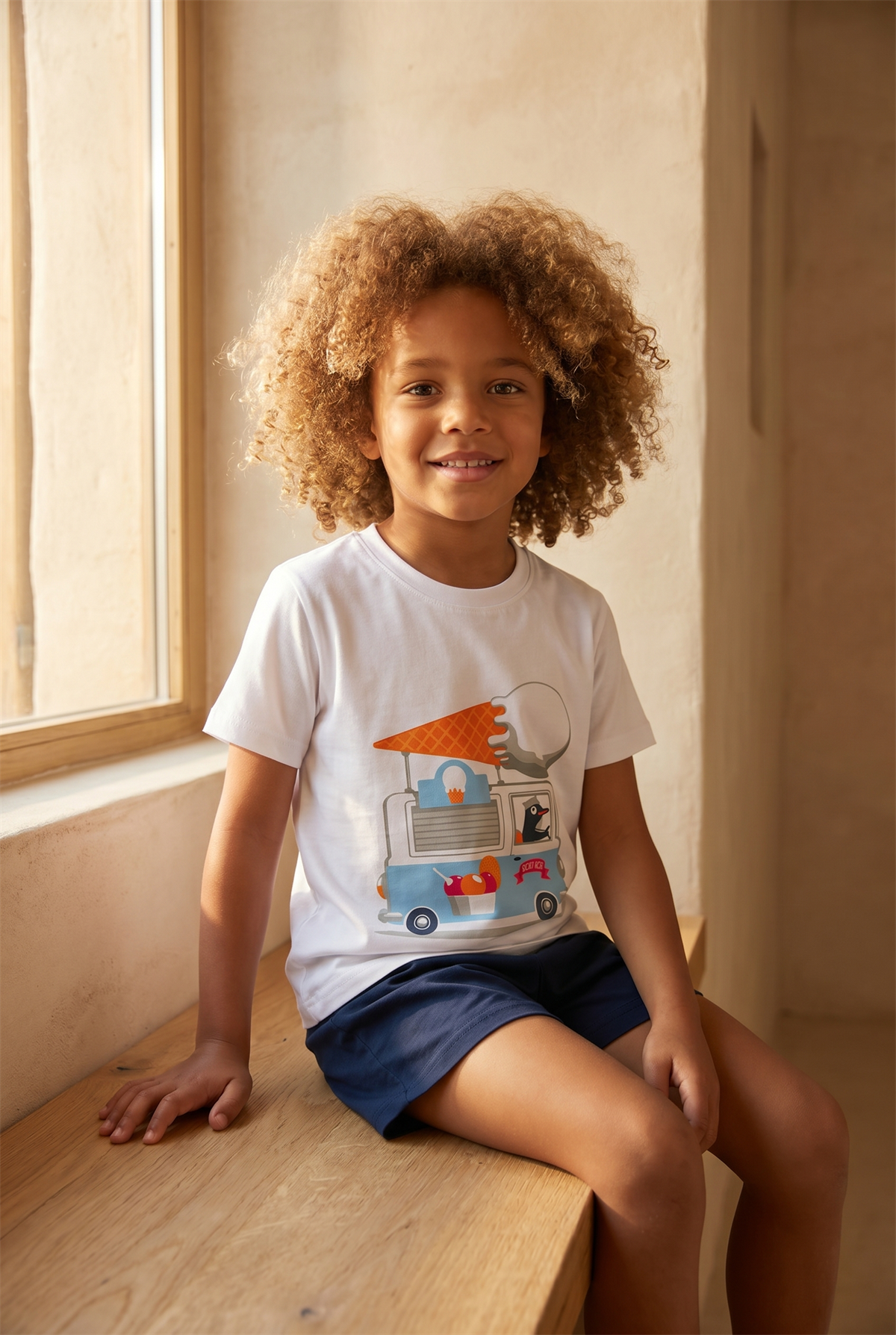 Çocuk Dondurma Desenli Şortlu Pijama Takımı