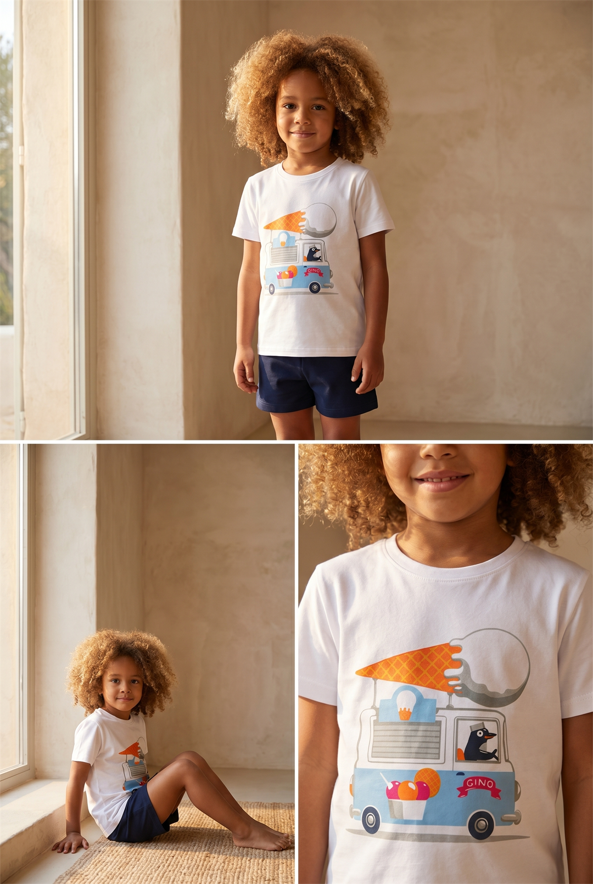 Çocuk Dondurma Desenli Şortlu Pijama Takımı