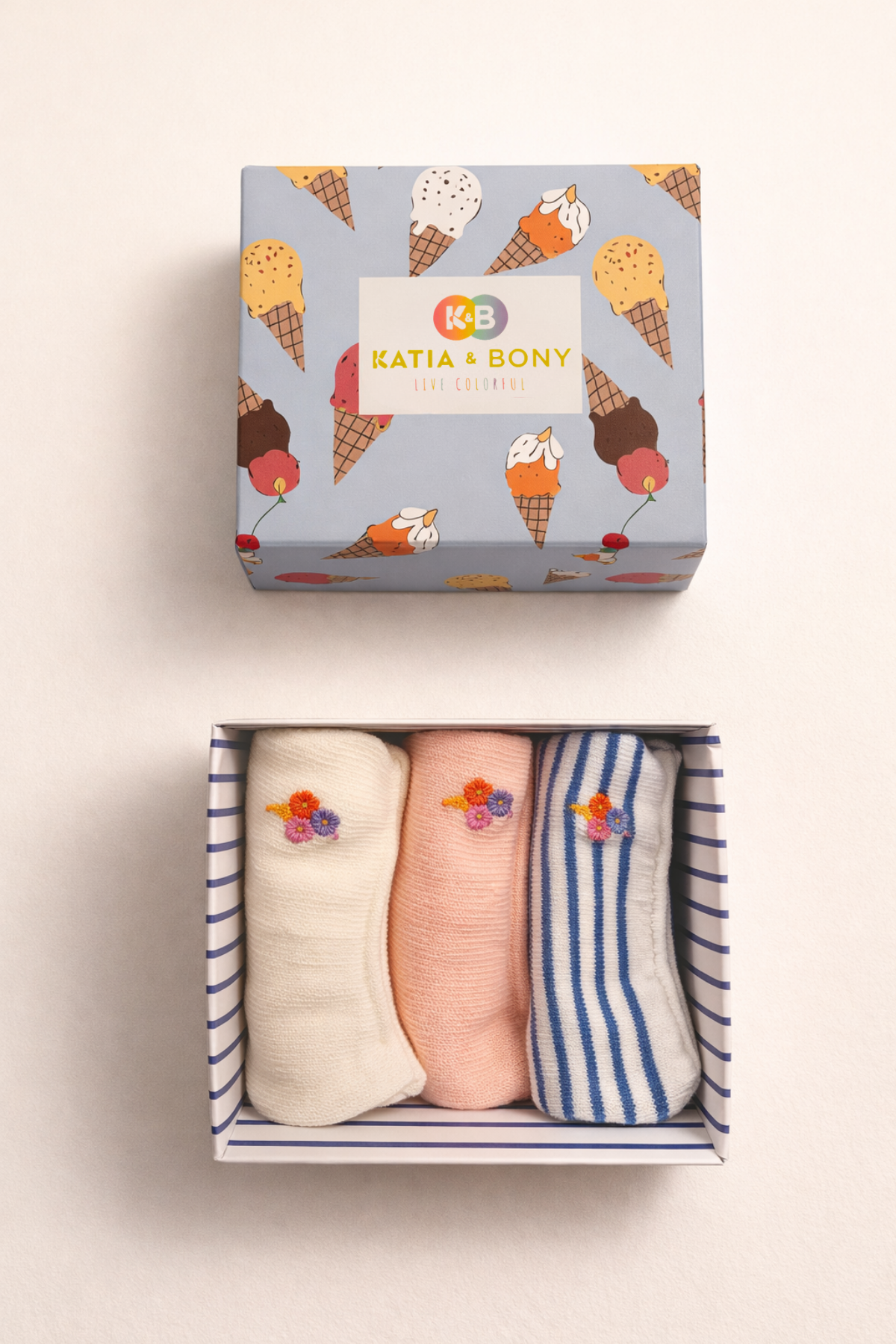Çocuk Dondurma Kutulu 3lü Görünmez Çorap