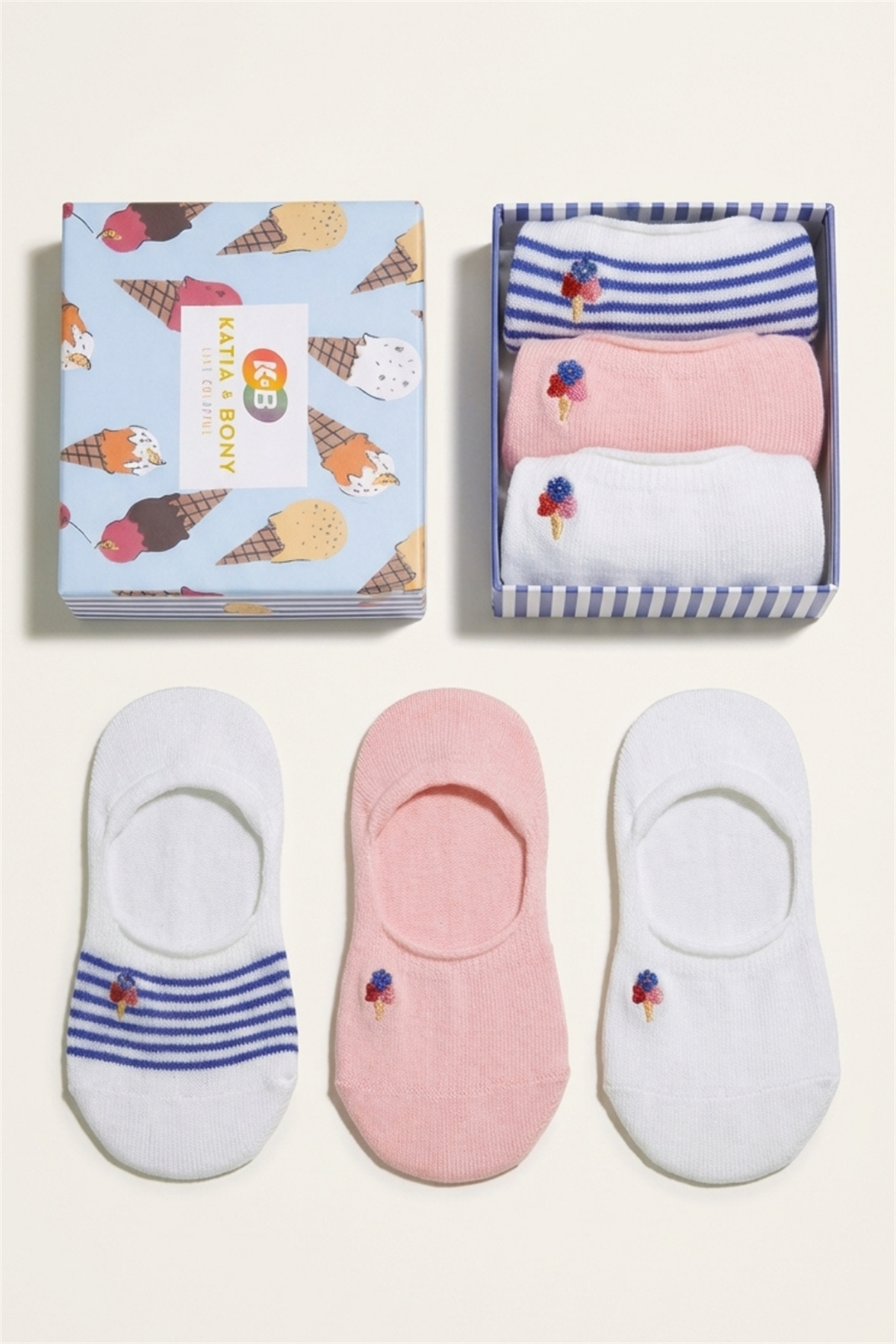 Çocuk Dondurma Kutulu 3lü Görünmez Çorap