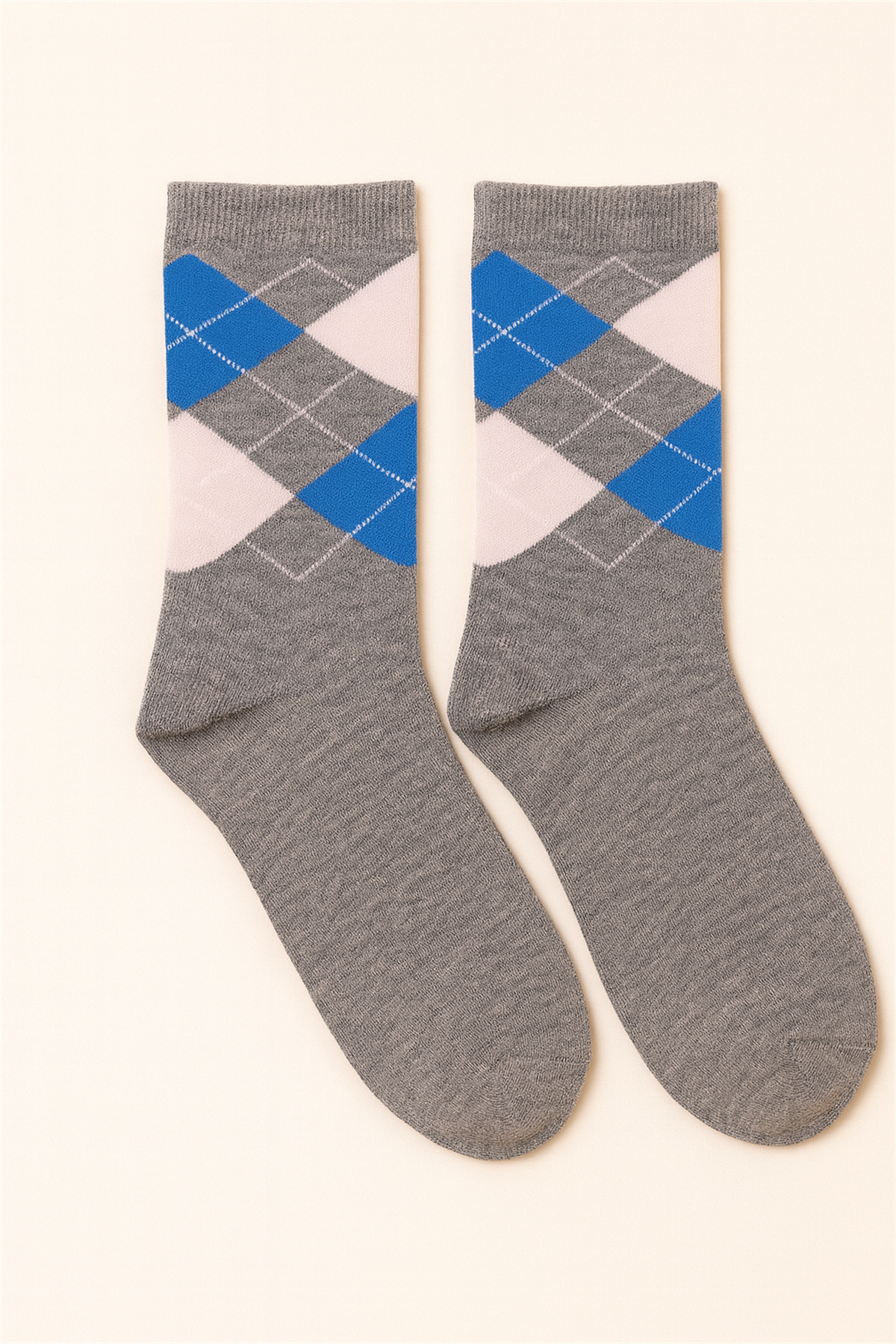 Childrens Checkered Pattern Ankle Socks Gray Melange