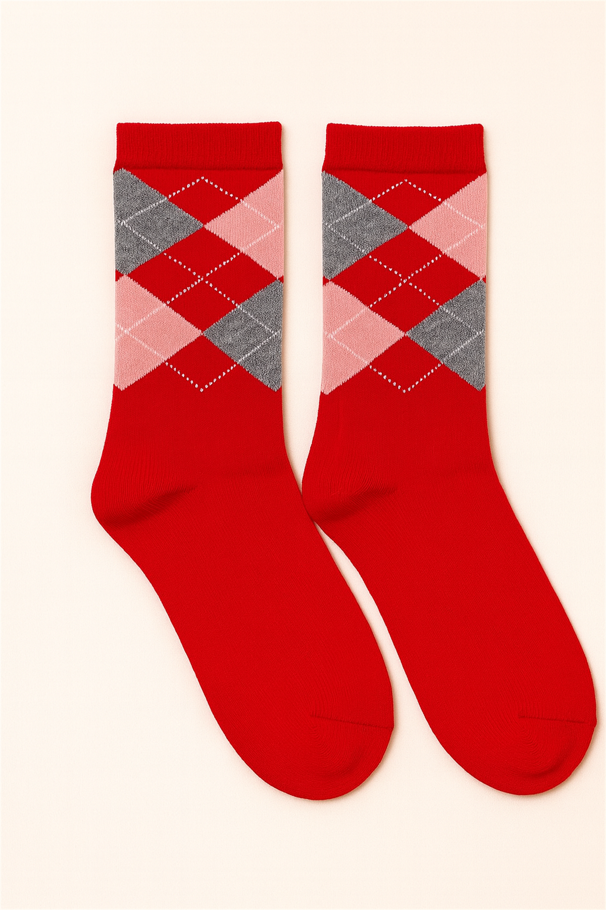 Childrens Checkered Pattern Sock Red
