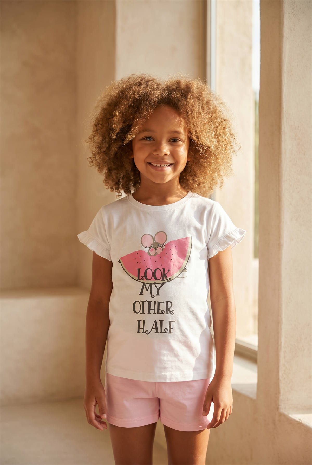 Çocuk Fare Desenli Şortlu Pijama Takımı