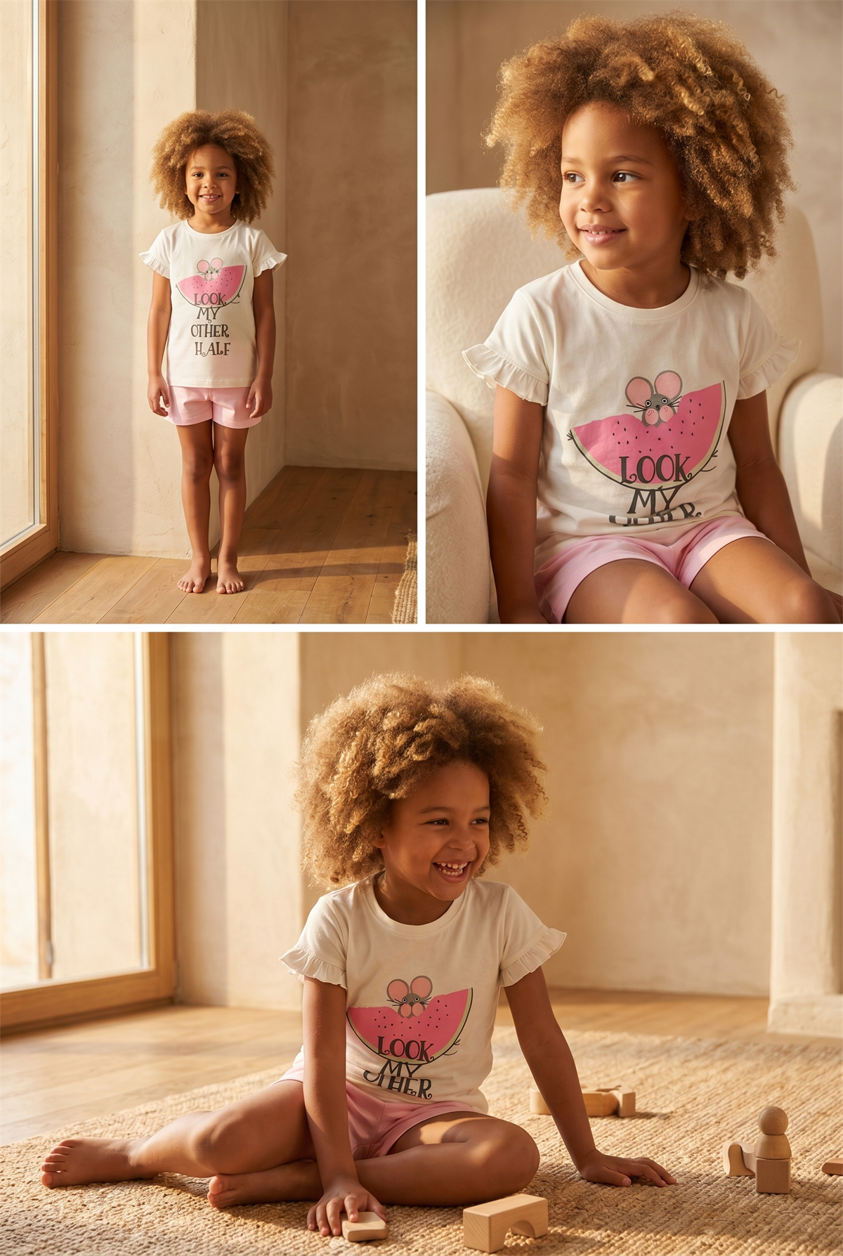 Çocuk Fare Desenli Şortlu Pijama Takımı