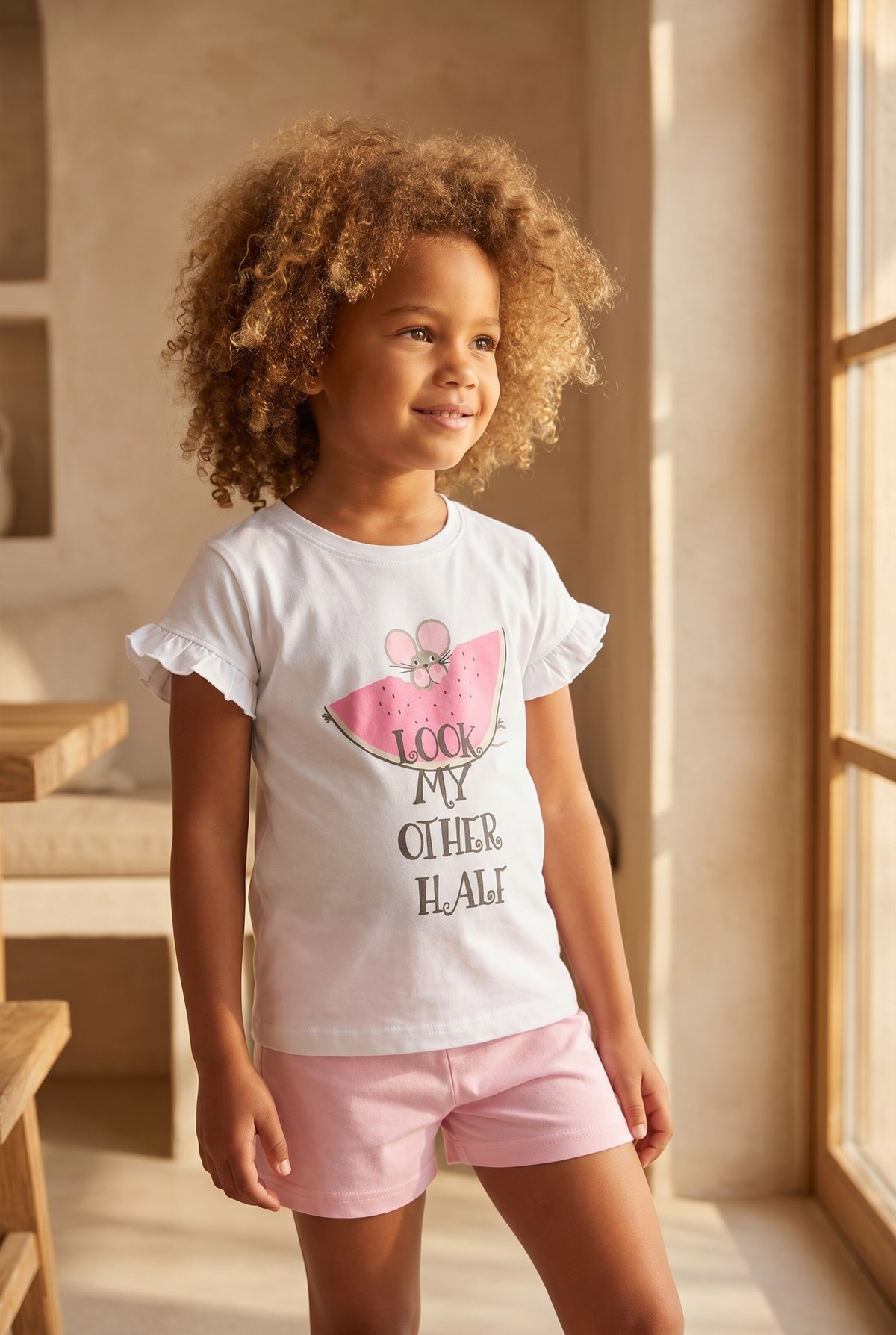 Çocuk Fare Desenli Şortlu Pijama Takımı