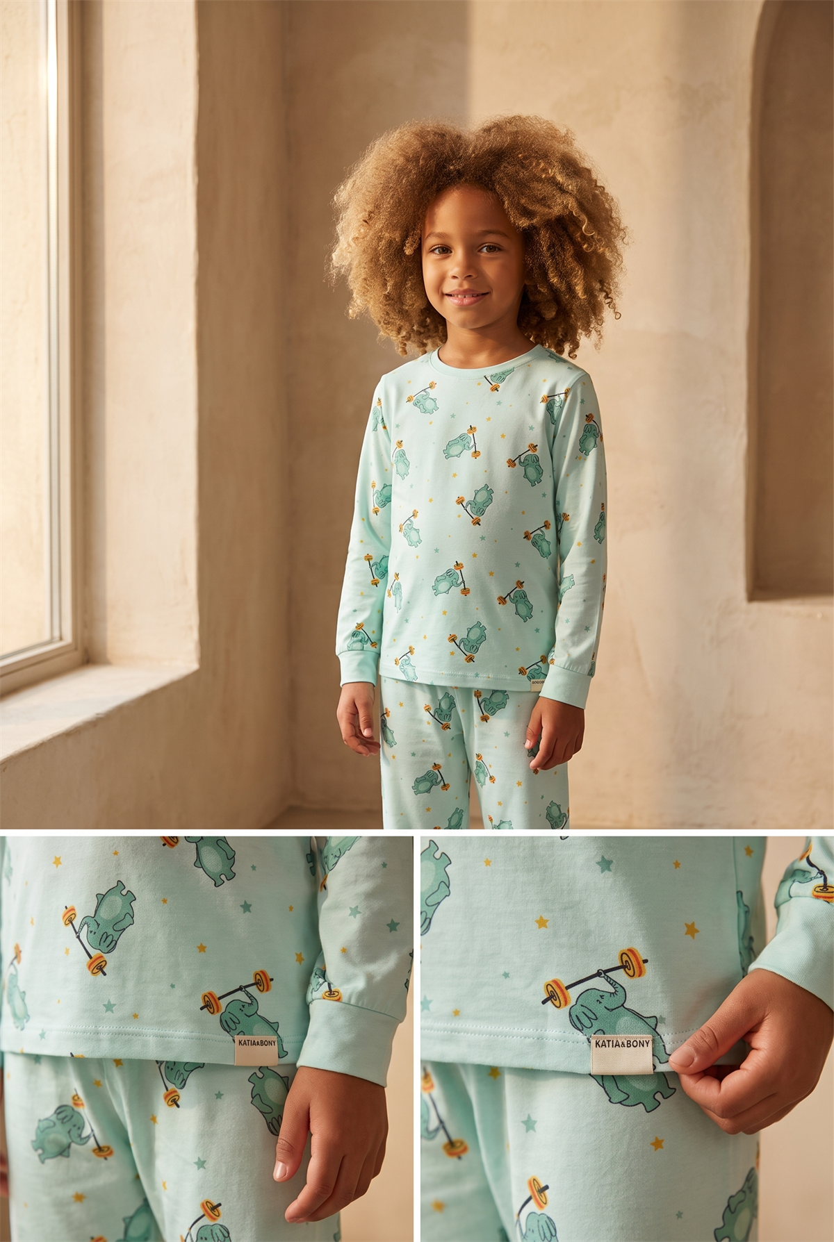 Çocuk Fil Desenli Paketli Pijama Takımı Yeşil