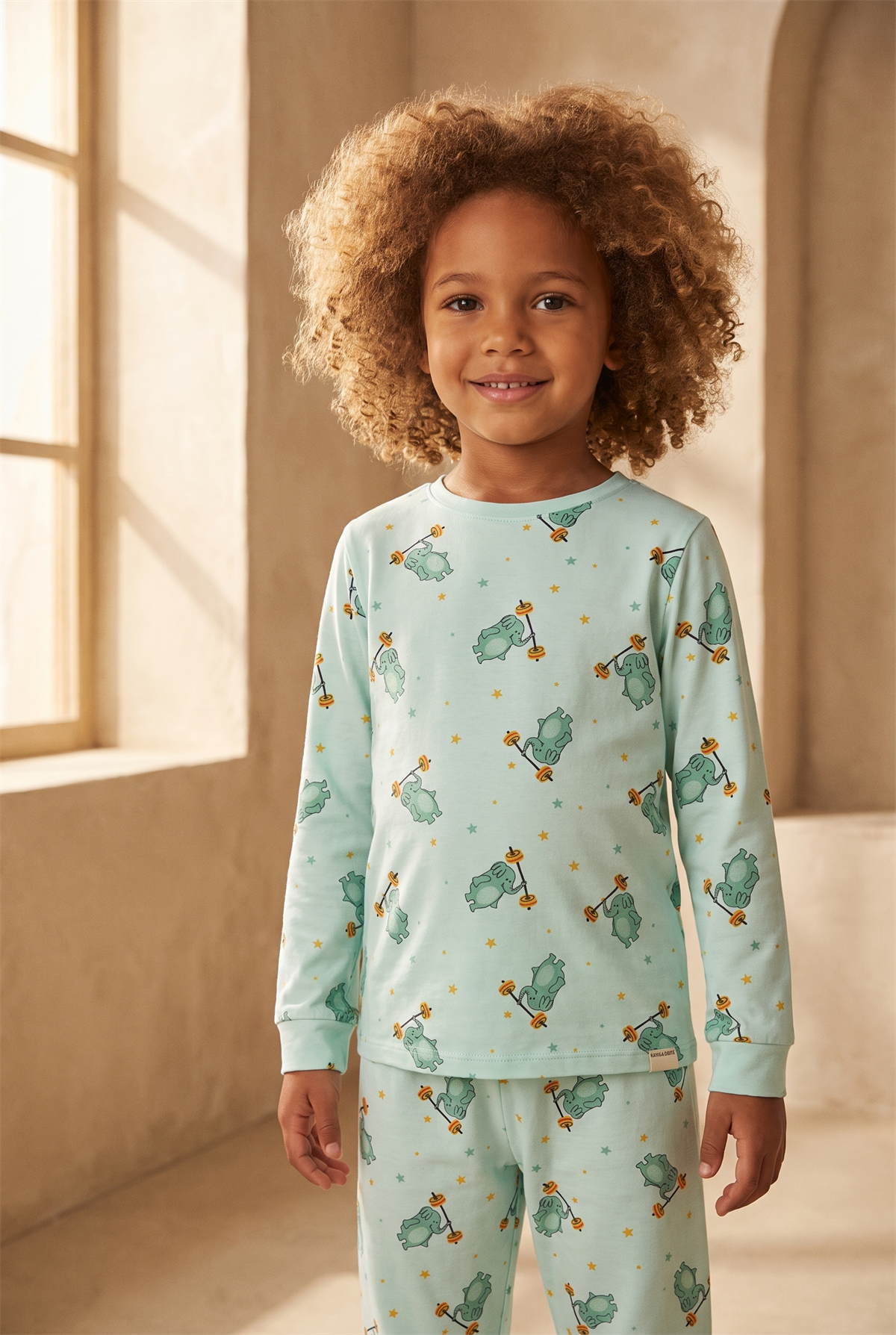 Çocuk Fil Desenli Paketli Pijama Takımı Yeşil