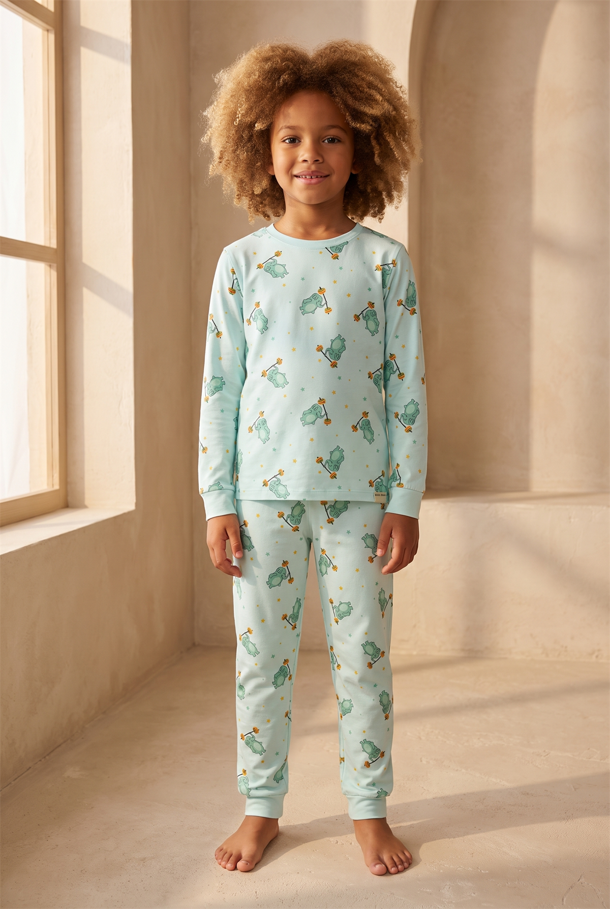 Çocuk Fil Desenli Paketli Pijama Takımı Yeşil