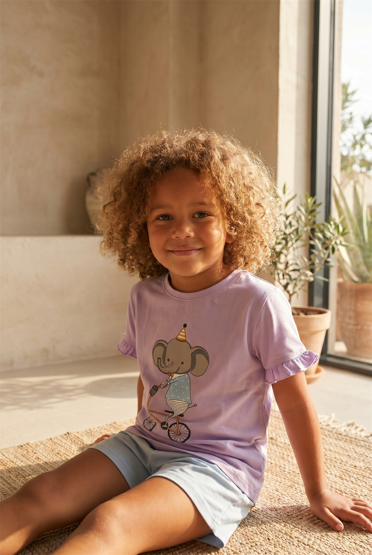 Çocuk Fil Desenli Şortlu Pijama Takımı