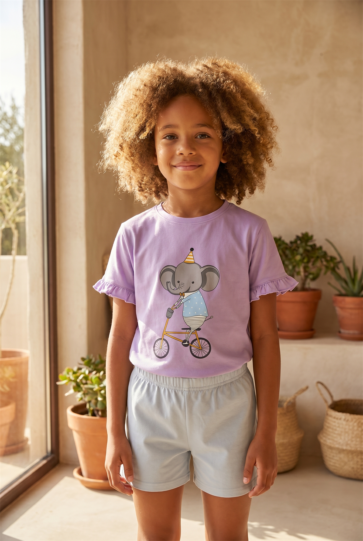Çocuk Fil Desenli Şortlu Pijama Takımı