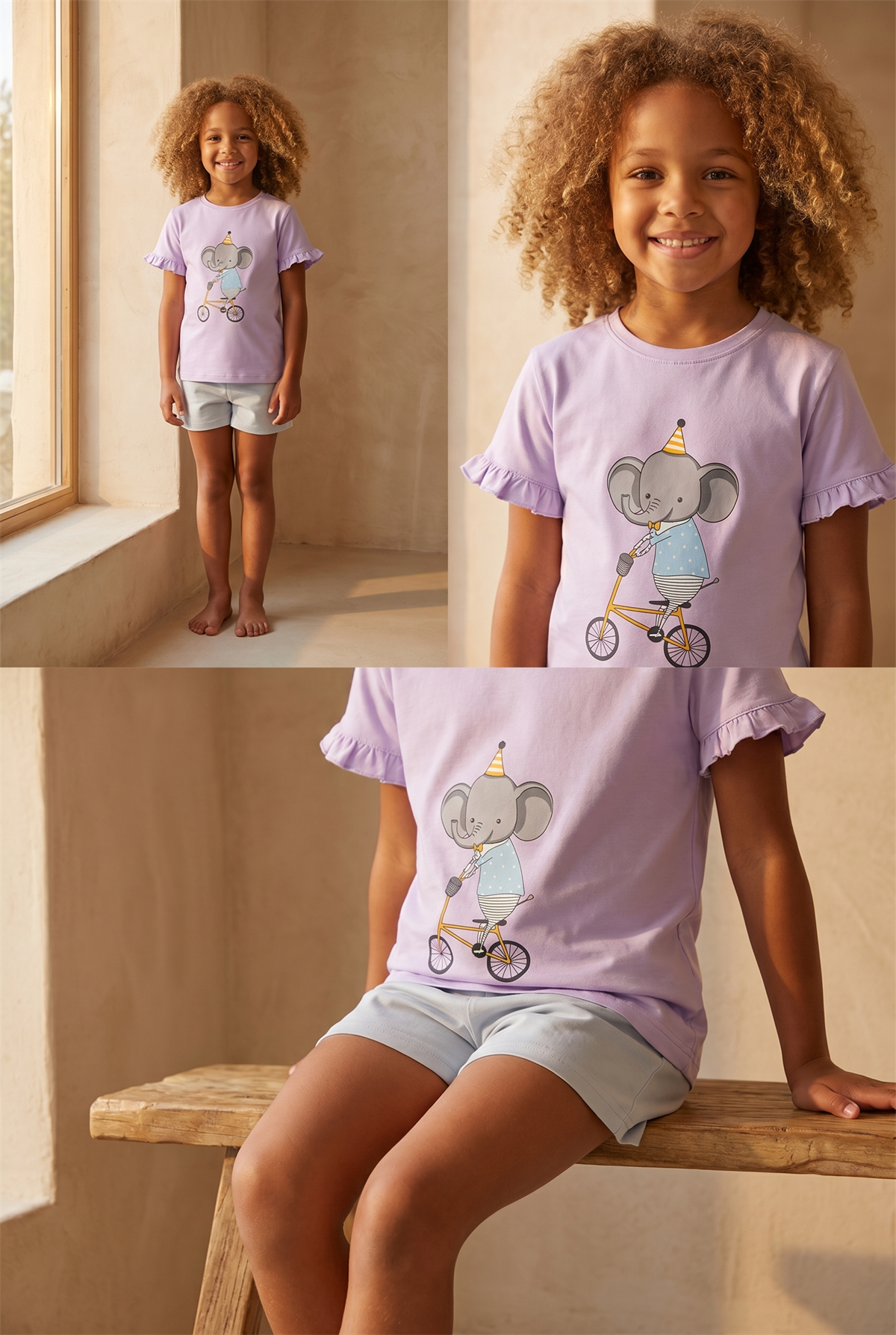 Çocuk Fil Desenli Şortlu Pijama Takımı