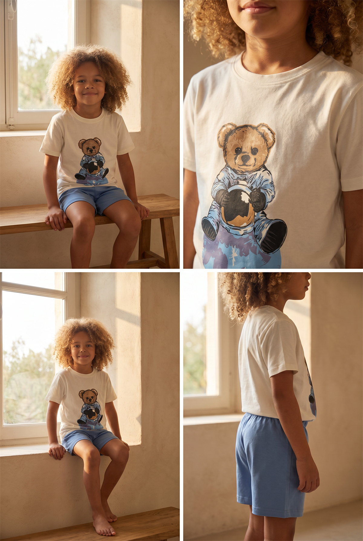 Çocuk Gezgin Teddy Desenli Şortlu Pijama Takımı
