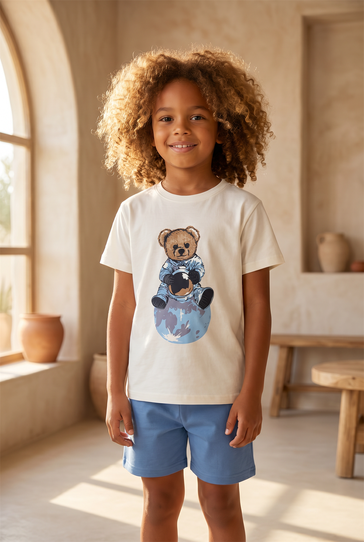 Çocuk Gezgin Teddy Desenli Şortlu Pijama Takımı