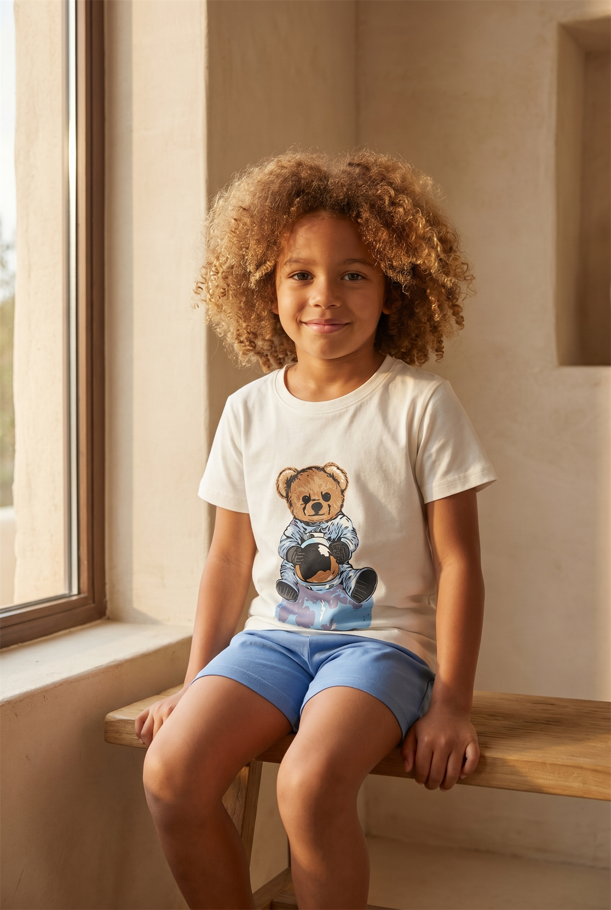 Çocuk Gezgin Teddy Desenli Şortlu Pijama Takımı