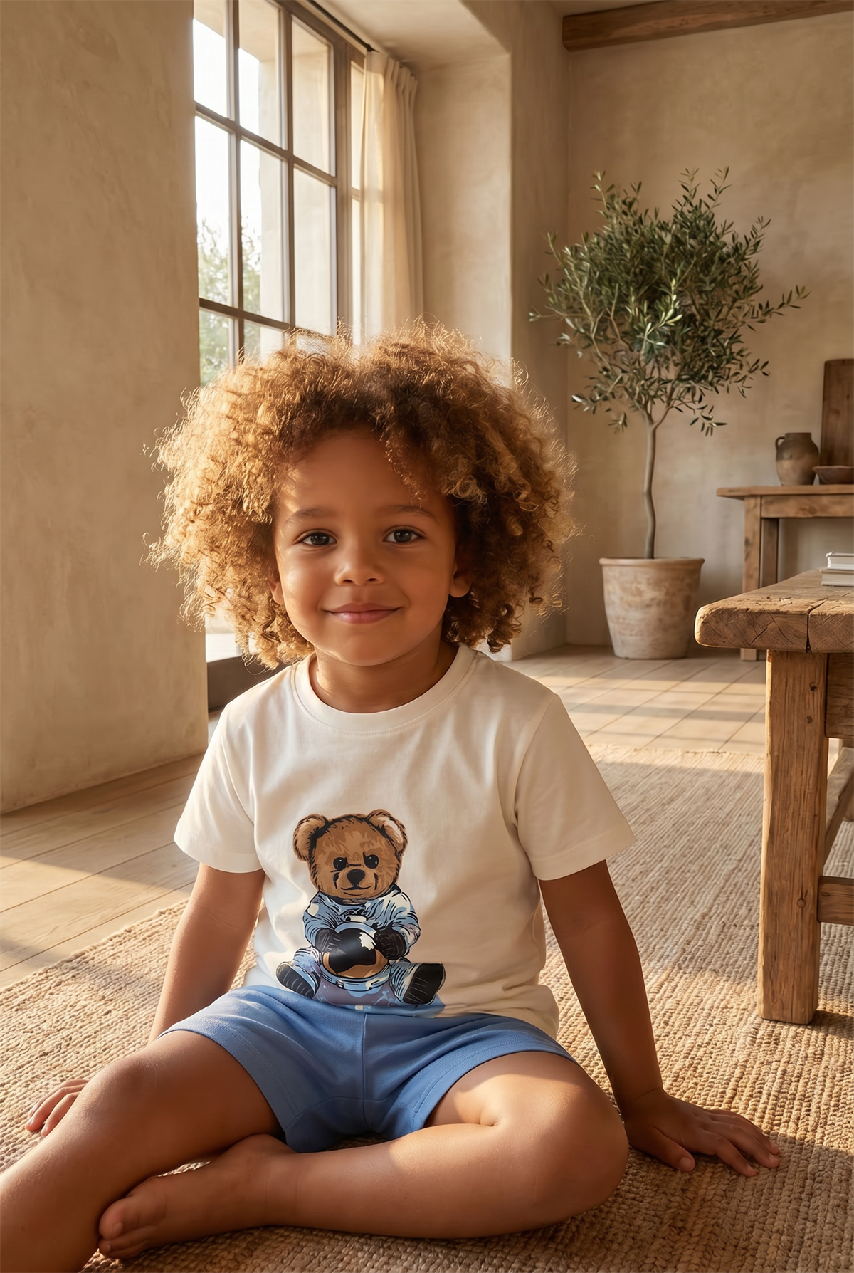 Çocuk Gezgin Teddy Desenli Şortlu Pijama Takımı