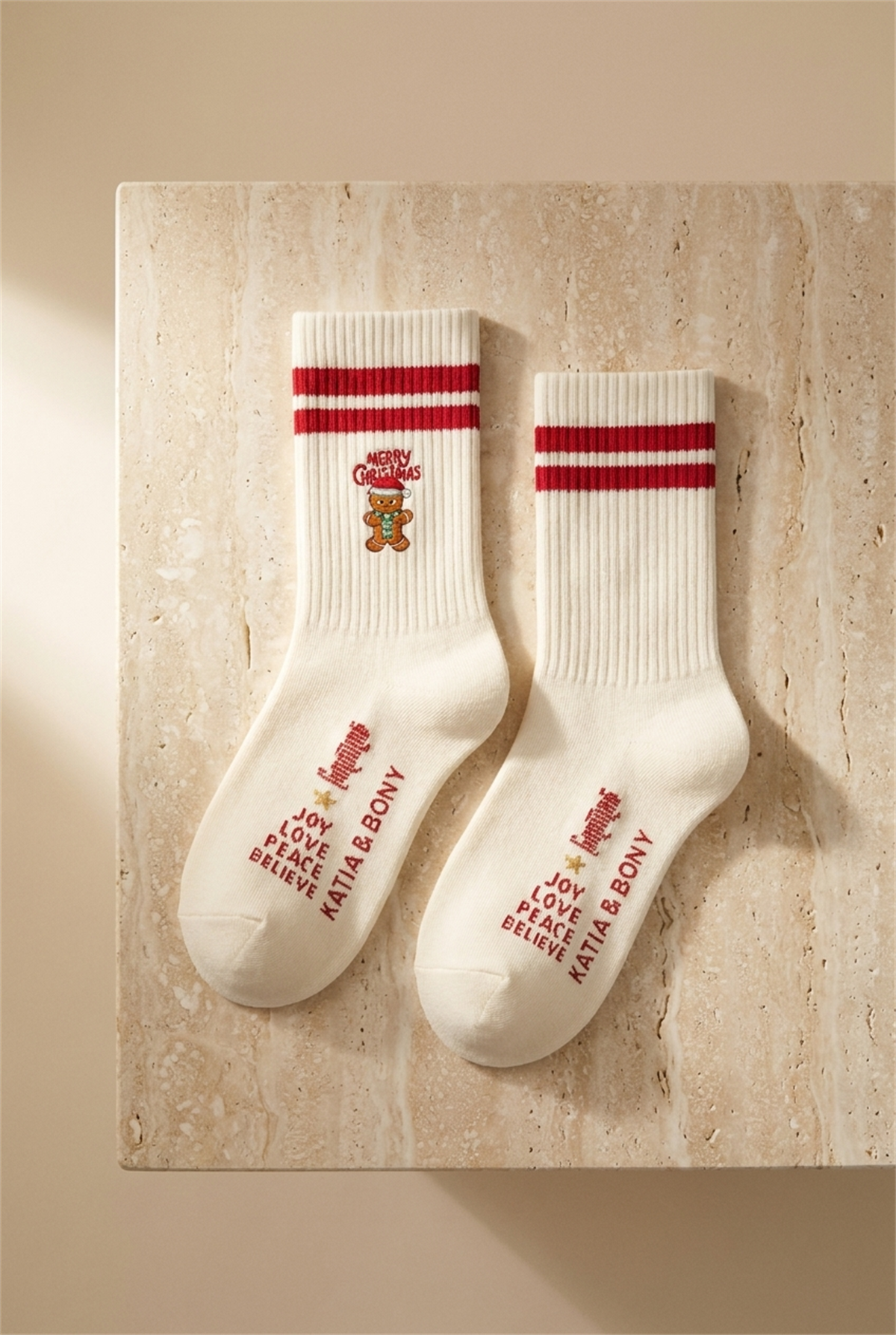 Çocuk Ginger Breadman Yılbaşı Soket Çorap Beyaz