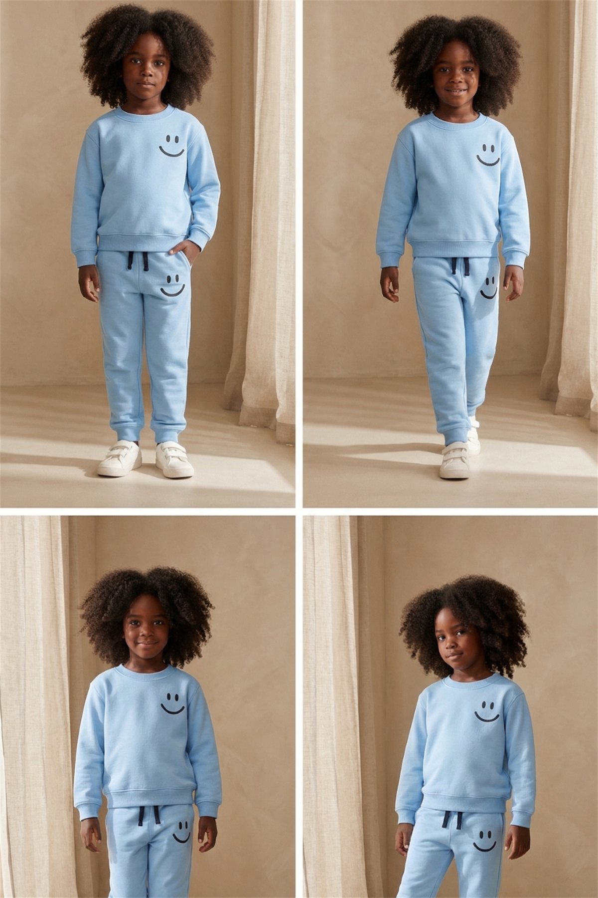 Childrens Smiling Face Printed Tracksuit Set Blue