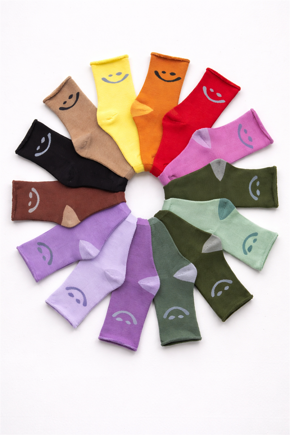 Çocuk Gülen Surat Desenli Sürpriz Havlu Soket Çorap Çok Renkli