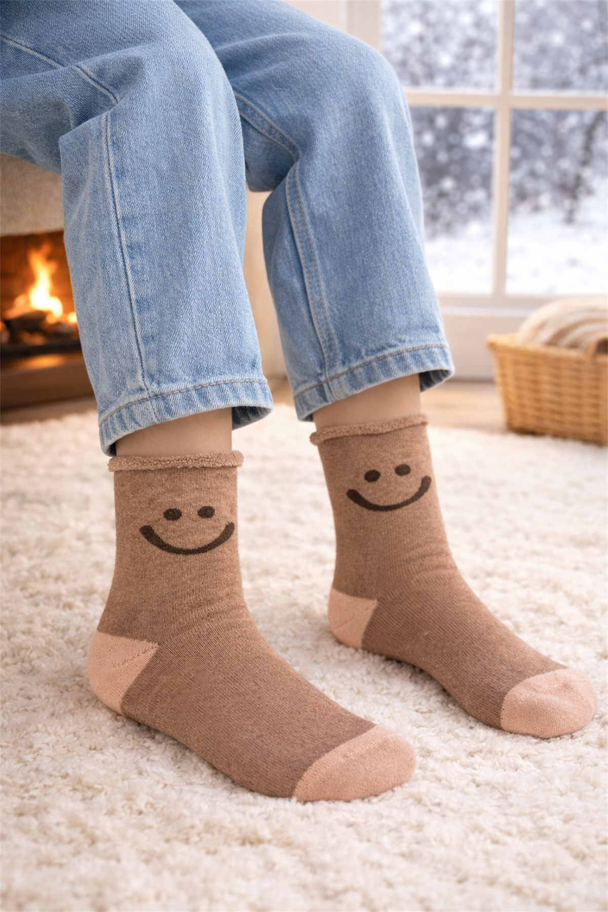 Çocuk Gülen Surat Desenli Sürpriz Havlu Soket Çorap Çok Renkli