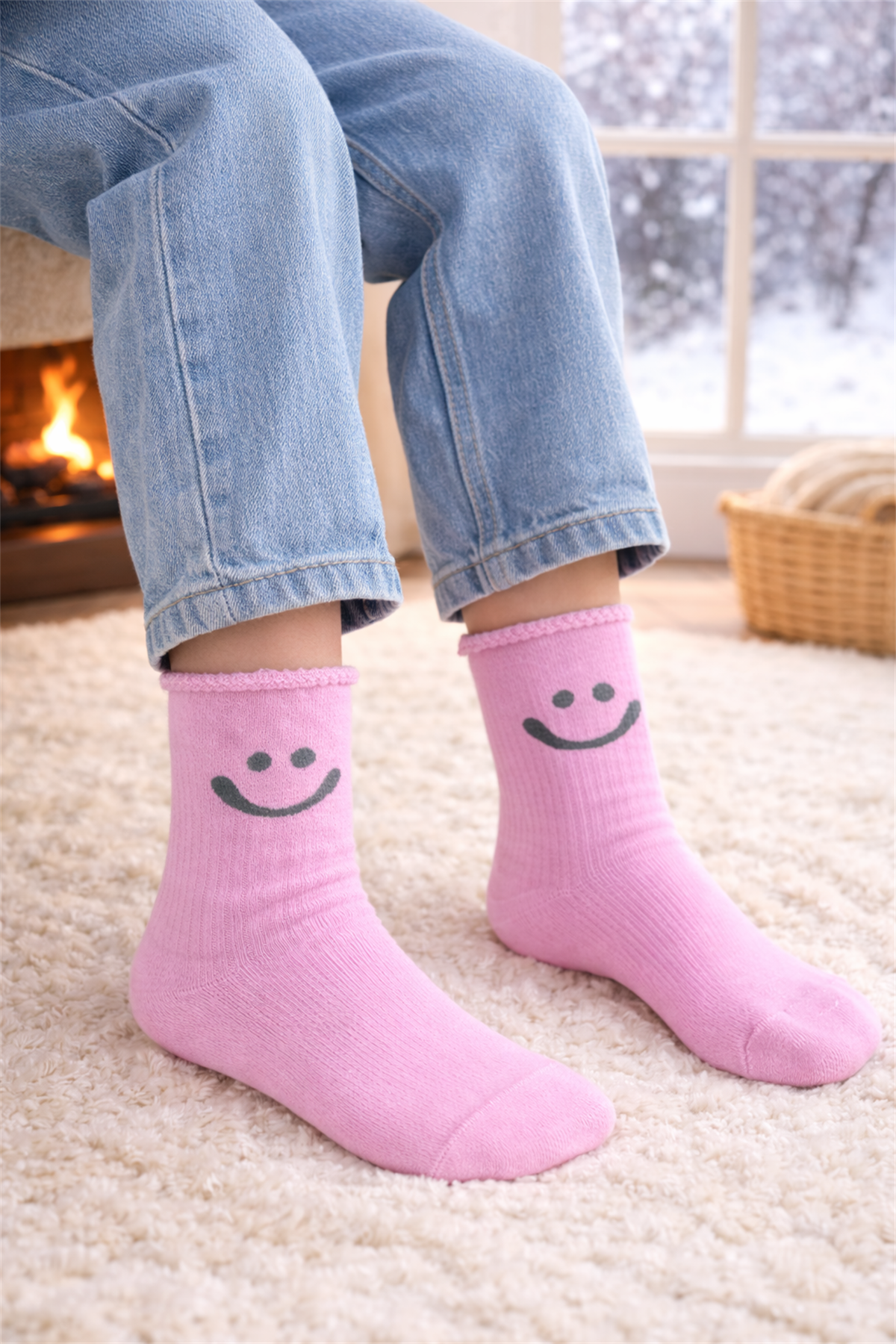 Çocuk Gülen Surat Desenli Sürpriz Havlu Soket Çorap Çok Renkli