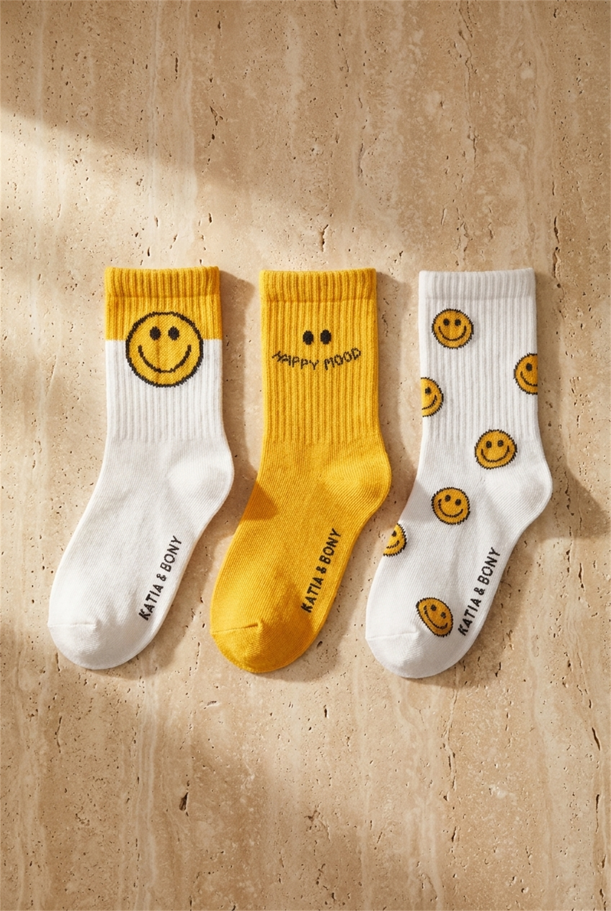 3Pck Smıle Face Chıldrens Socket Socks Yellow