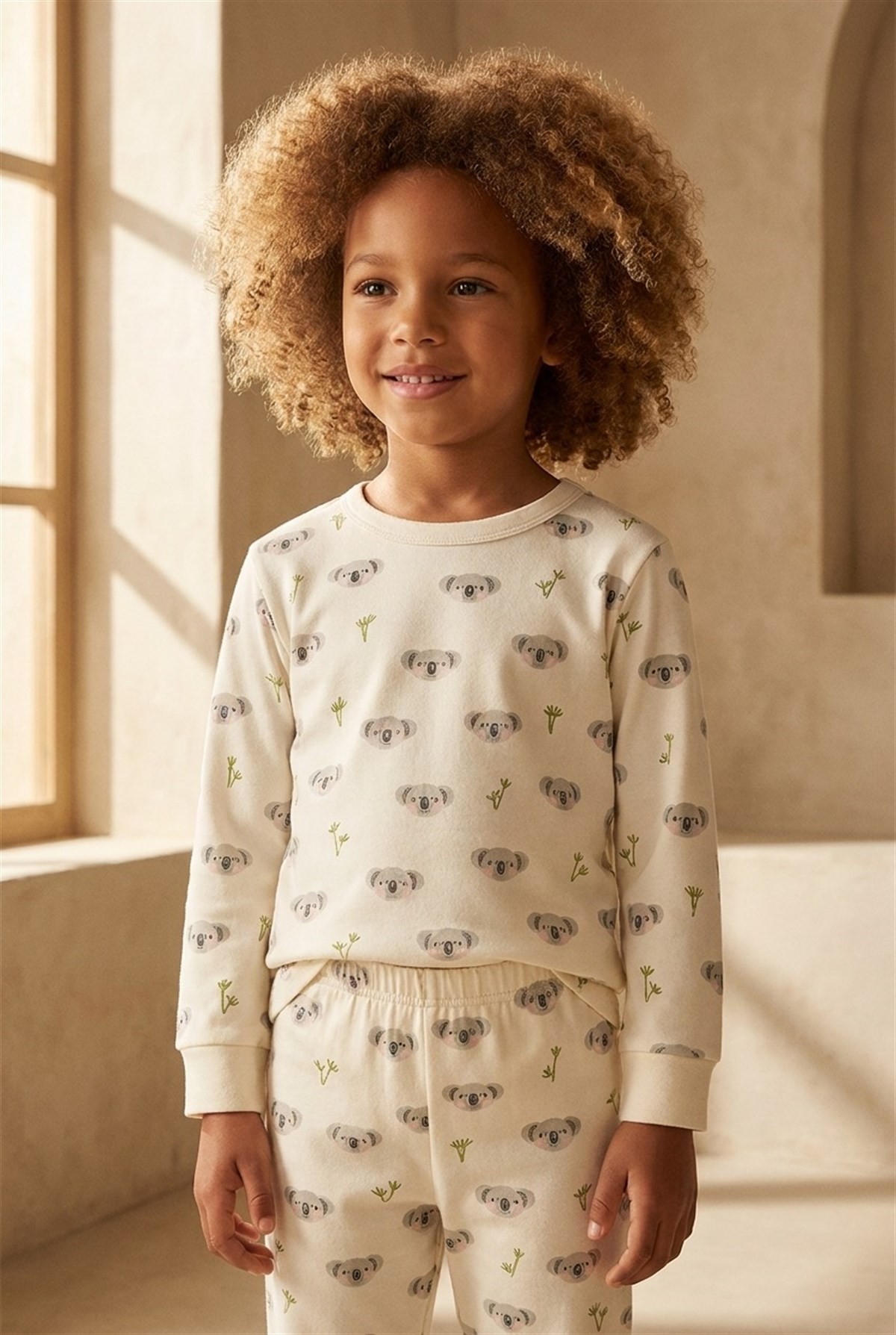 Çocuk Koala Desenli Pijama Takımı Ekru