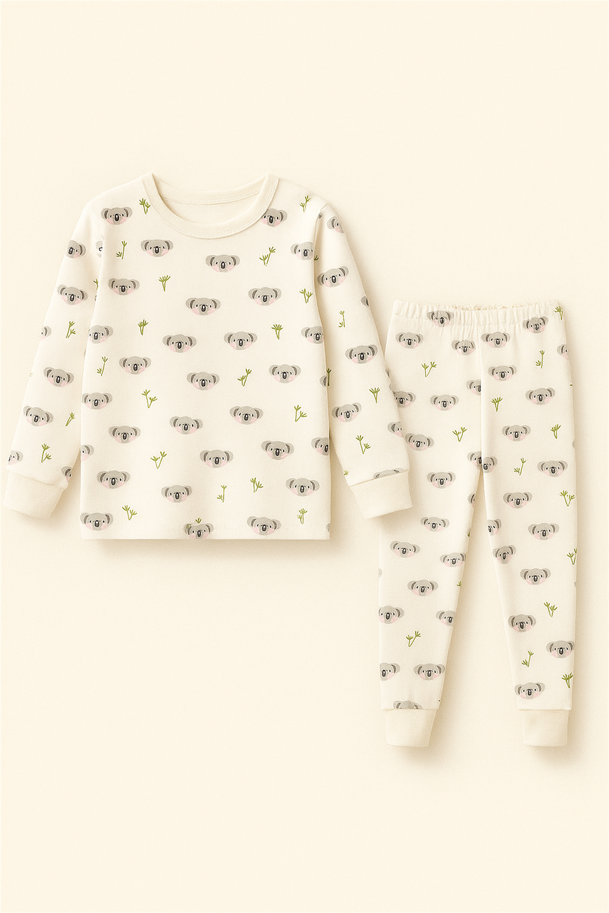 Çocuk Koala Desenli Pijama Takımı Ekru