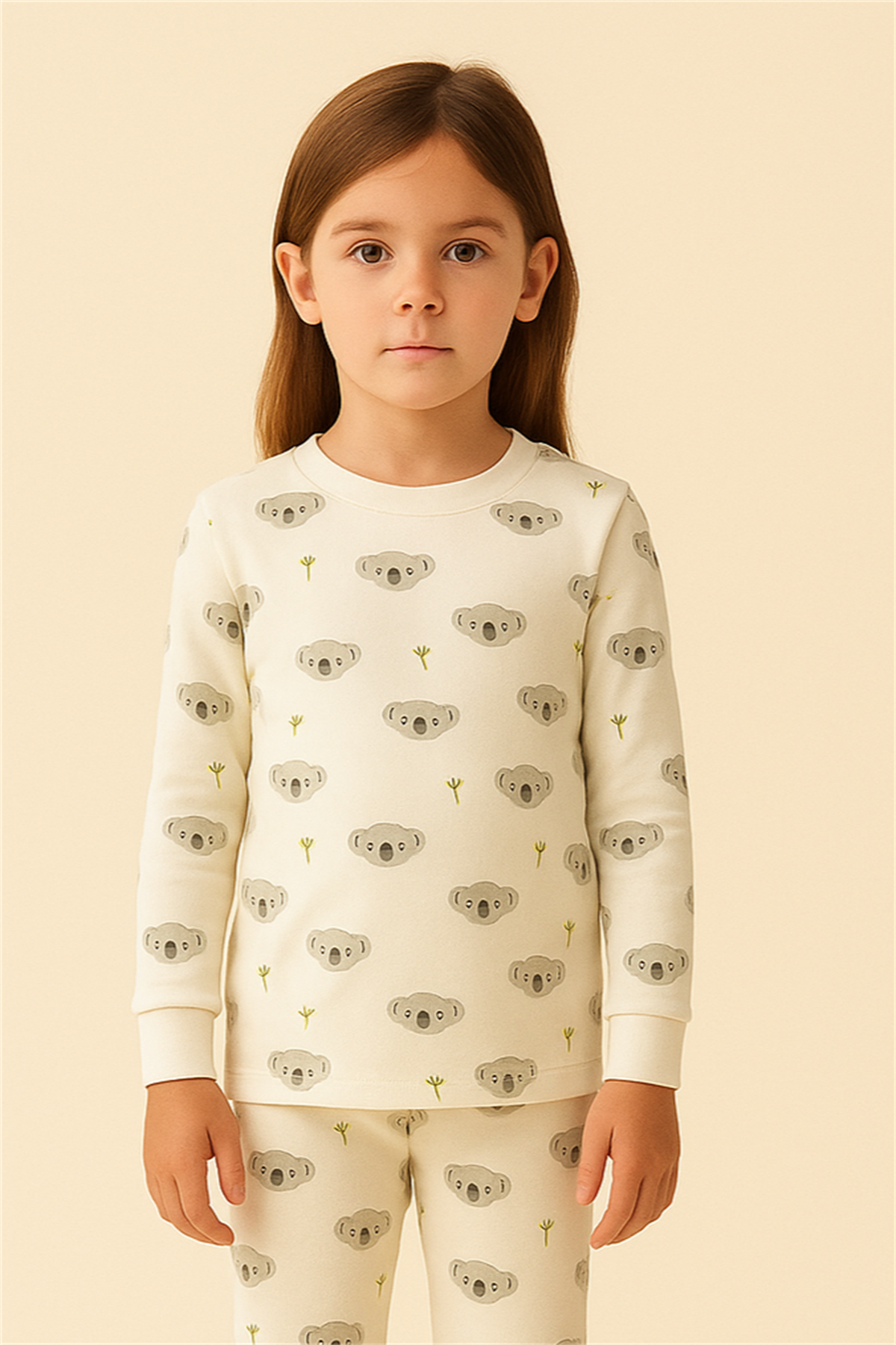 Çocuk Koala Desenli Pijama Takımı Ekru